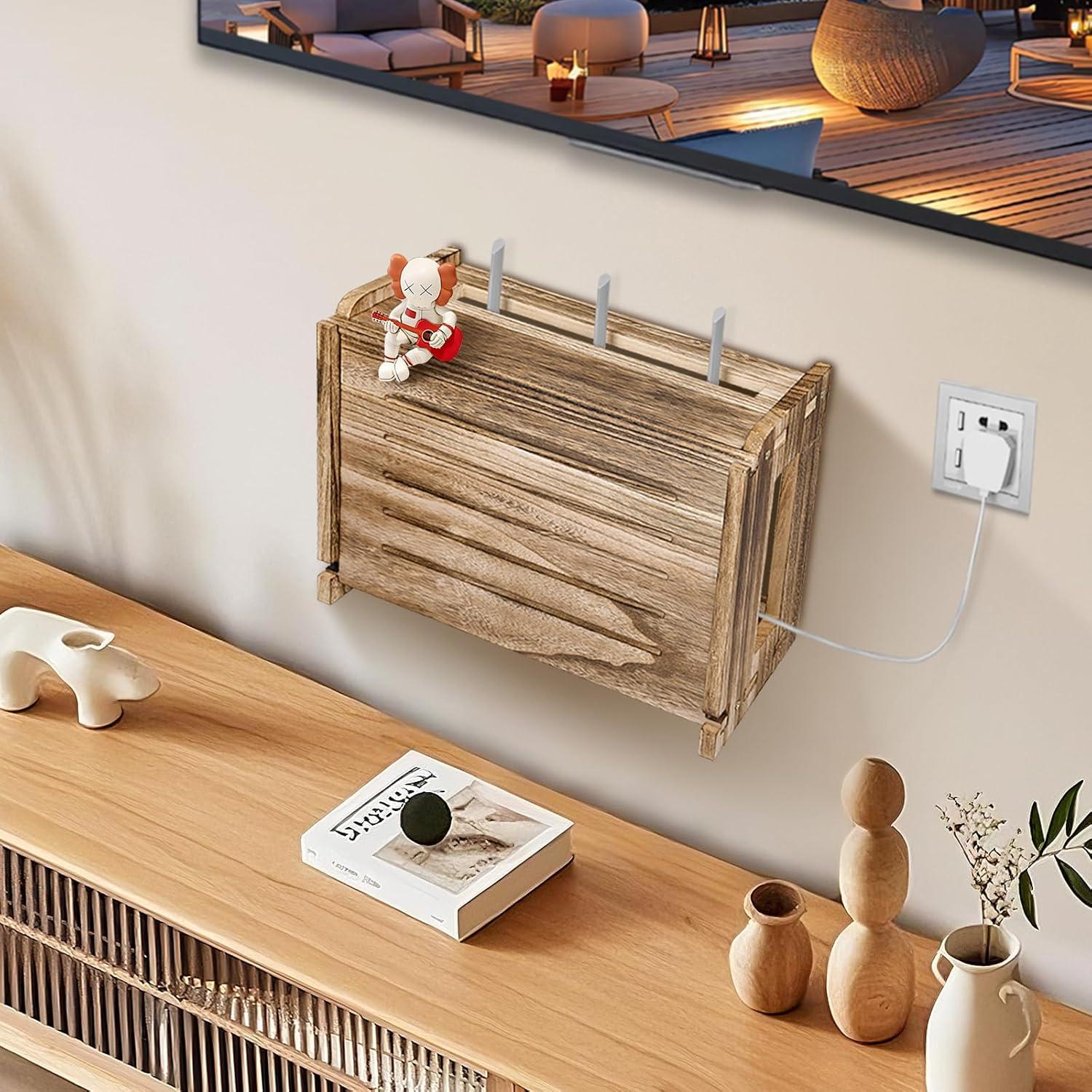 Estante Flotante de Madera BEARUT para Router y Regleta 37.8x24.9x14.2cm