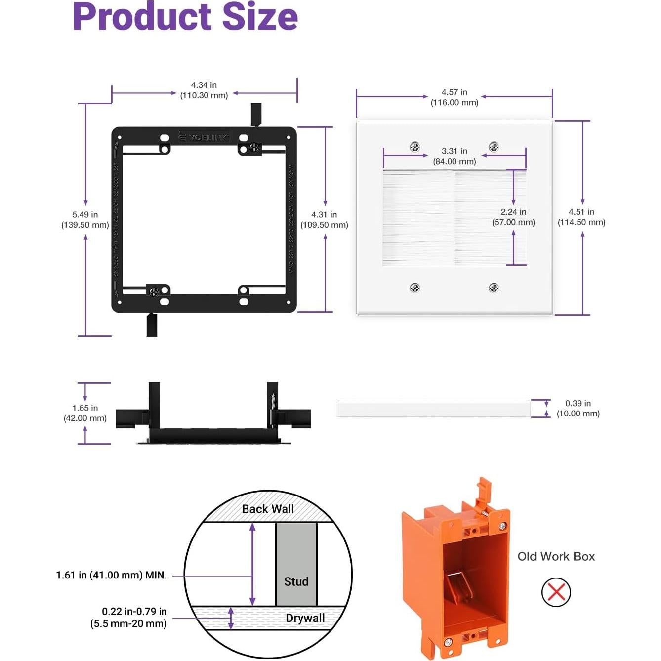 Placa de Pared Pasacables VCELINK 2 Gang Blanca con Cepillo