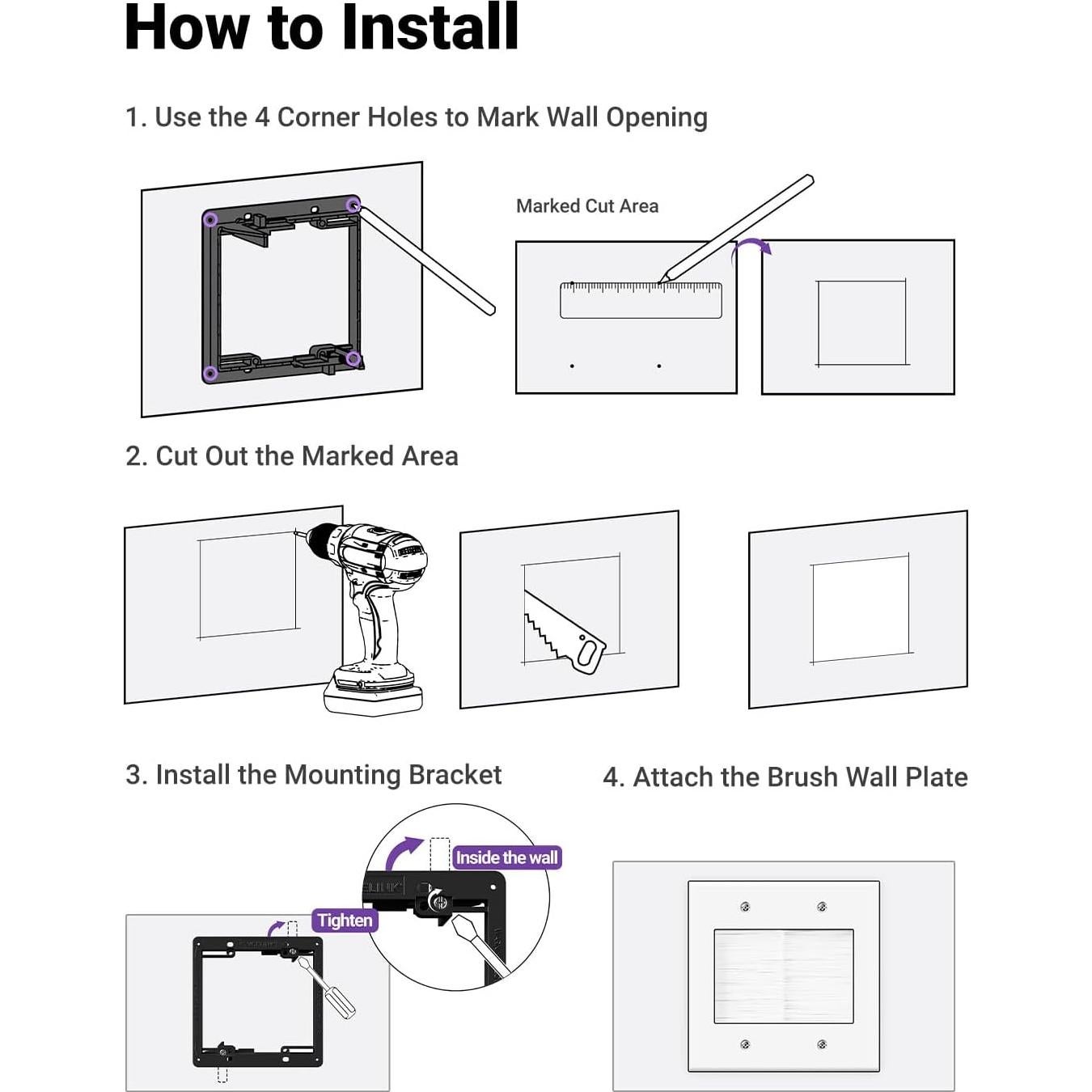 Placa de Pared Pasacables VCELINK 2 Gang Blanca con Cepillo