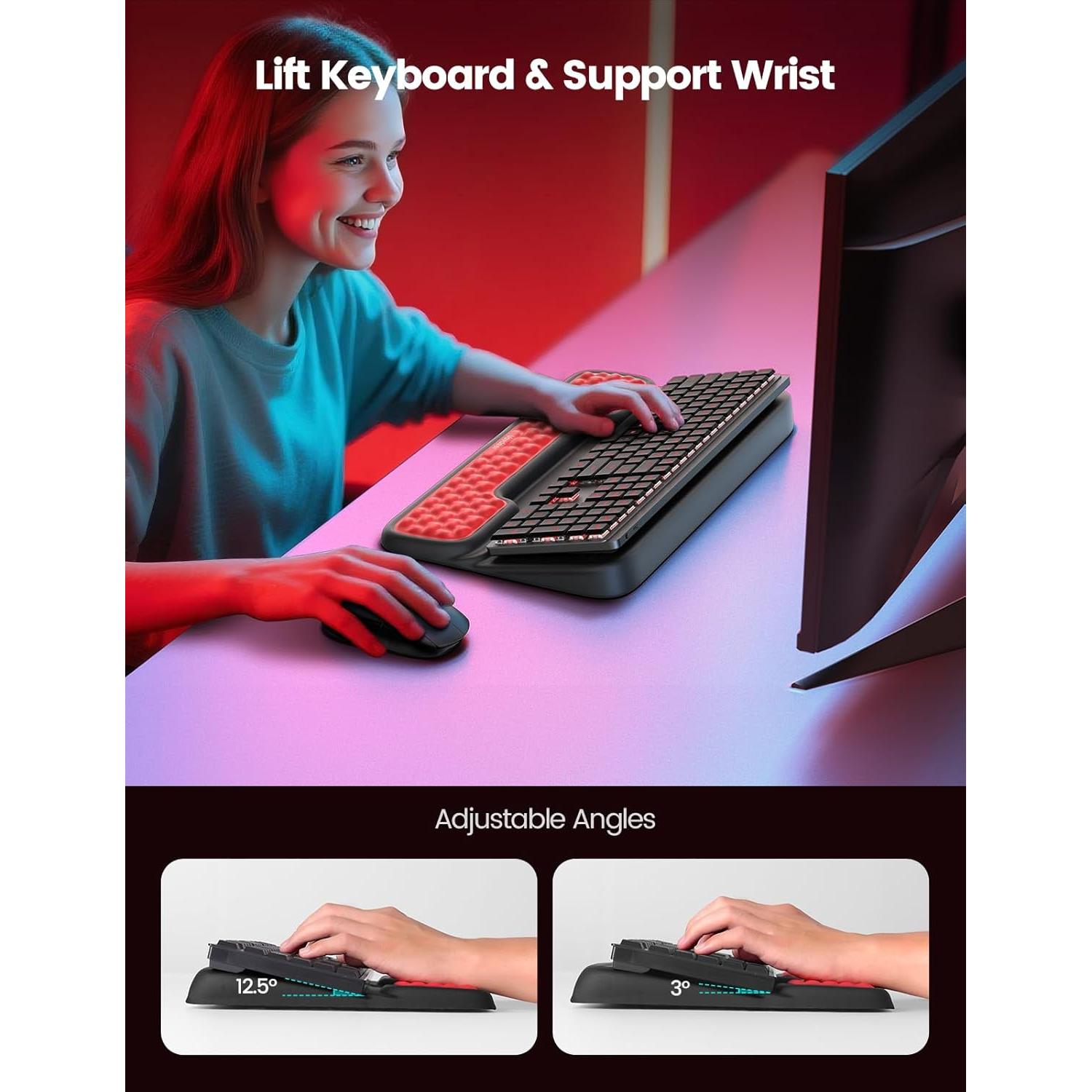 Soporte de Teclado Vaydeer con Reposamuñecas Ergonómico Rojo