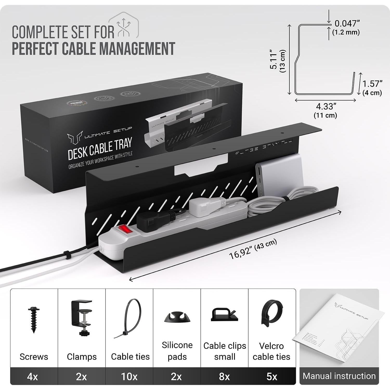 Bandeja de gestión de cables Ultimate Setup 42.9x11cm Negro
