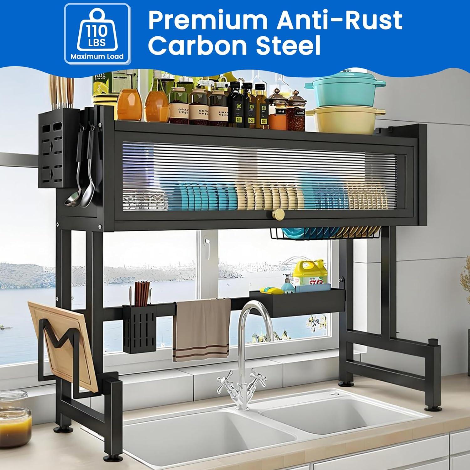 Escurridor de Platos ASIEIT 3 Niveles con Tapa Negro 85.09 cm