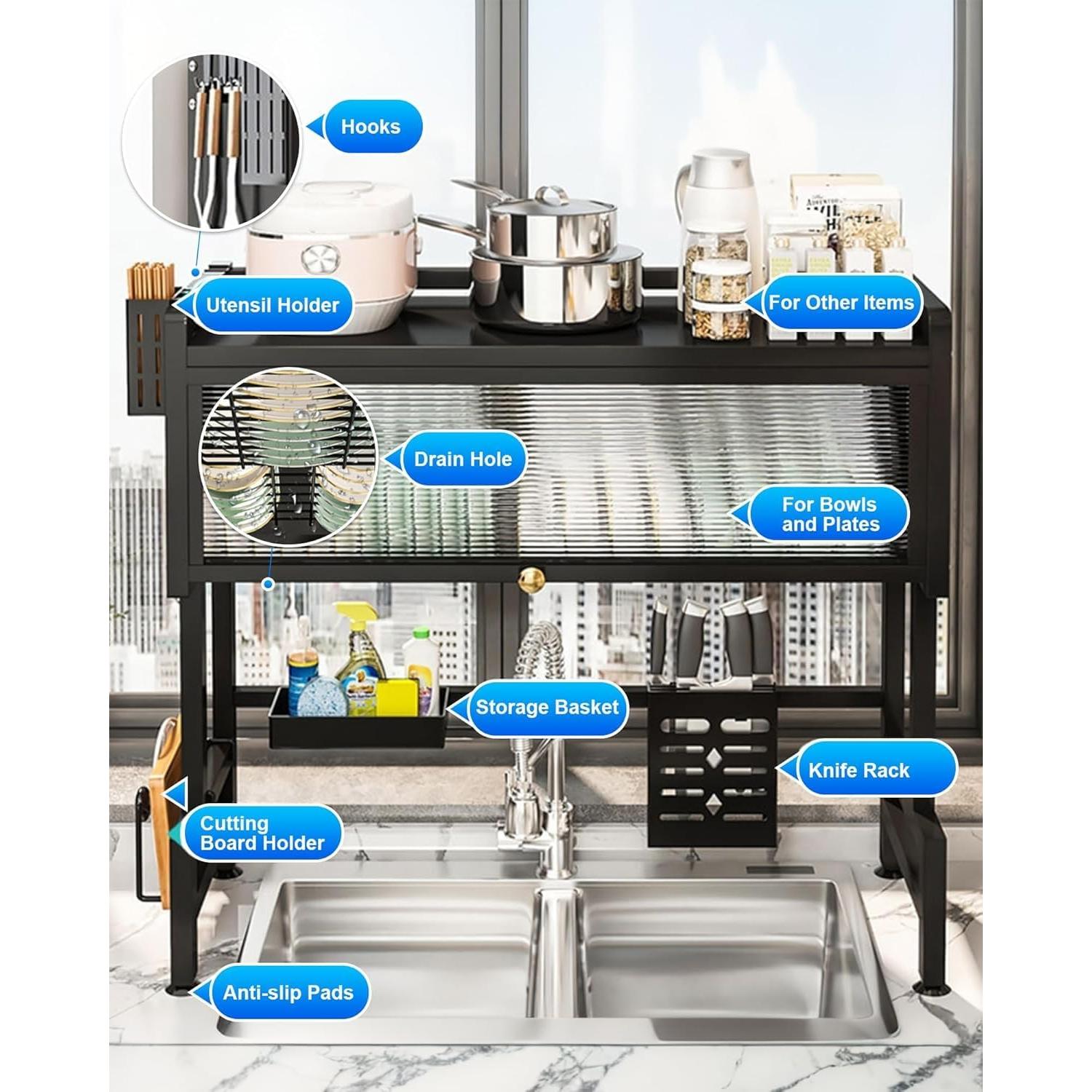 Escurridor de Platos ASIEIT 3 Niveles con Tapa Negro 85.09 cm