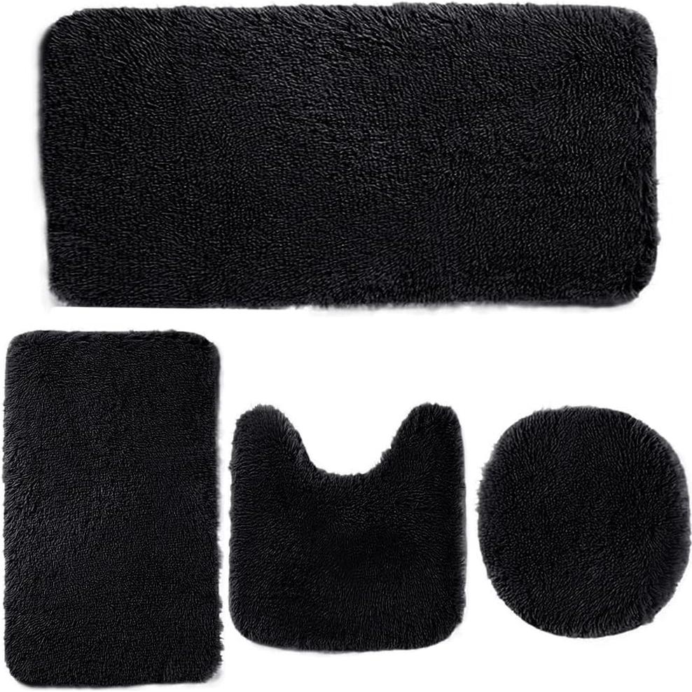 Juego de 4 Alfombras de Baño Antideslizantes Huniupore Negro