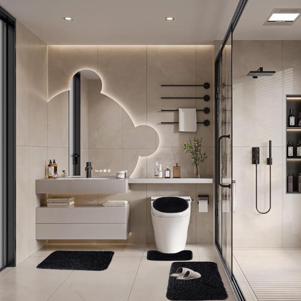 Juego de 4 Alfombras de Baño Antideslizantes Huniupore Negro