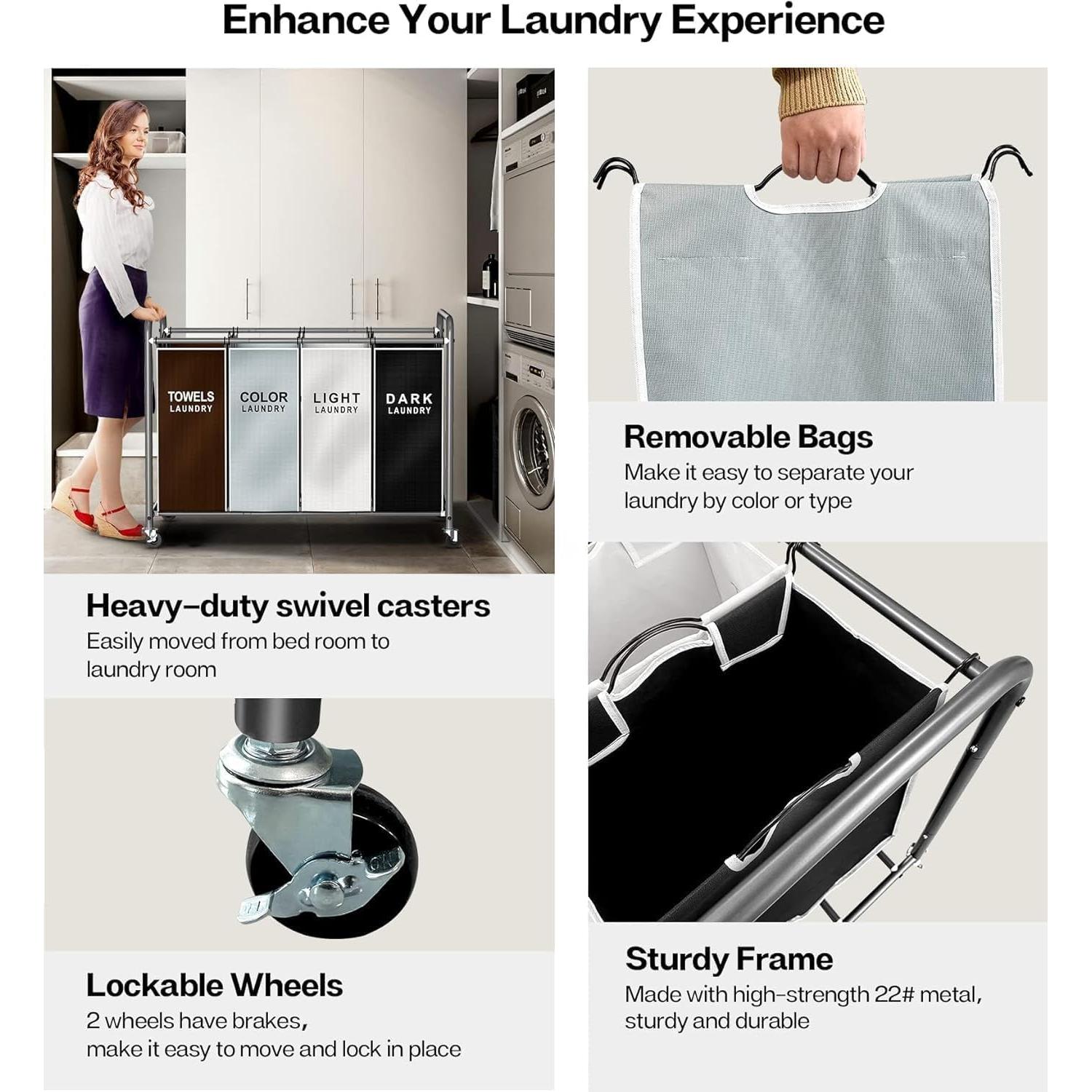 Carro Organizador de Ropa ROMOON 172L con 4 Compartimentos