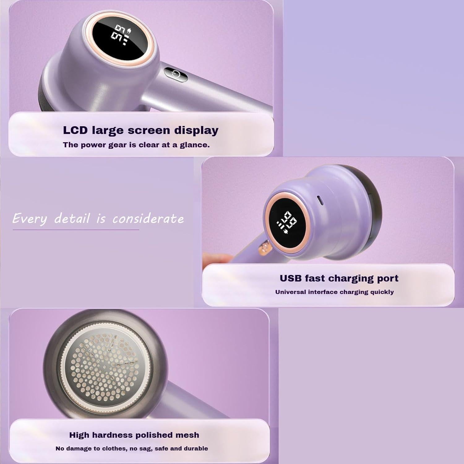 Recortadora de Pelusas Recargable 3 Velocidades JHSYV149 Púrpura