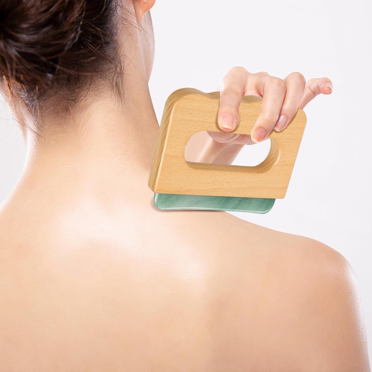 ideayard Body Gua Sha Massage with Wood Handle, Larger Guasha Scraping Tool for Women Men Face Back Neck Leg Body Massage Sculpting