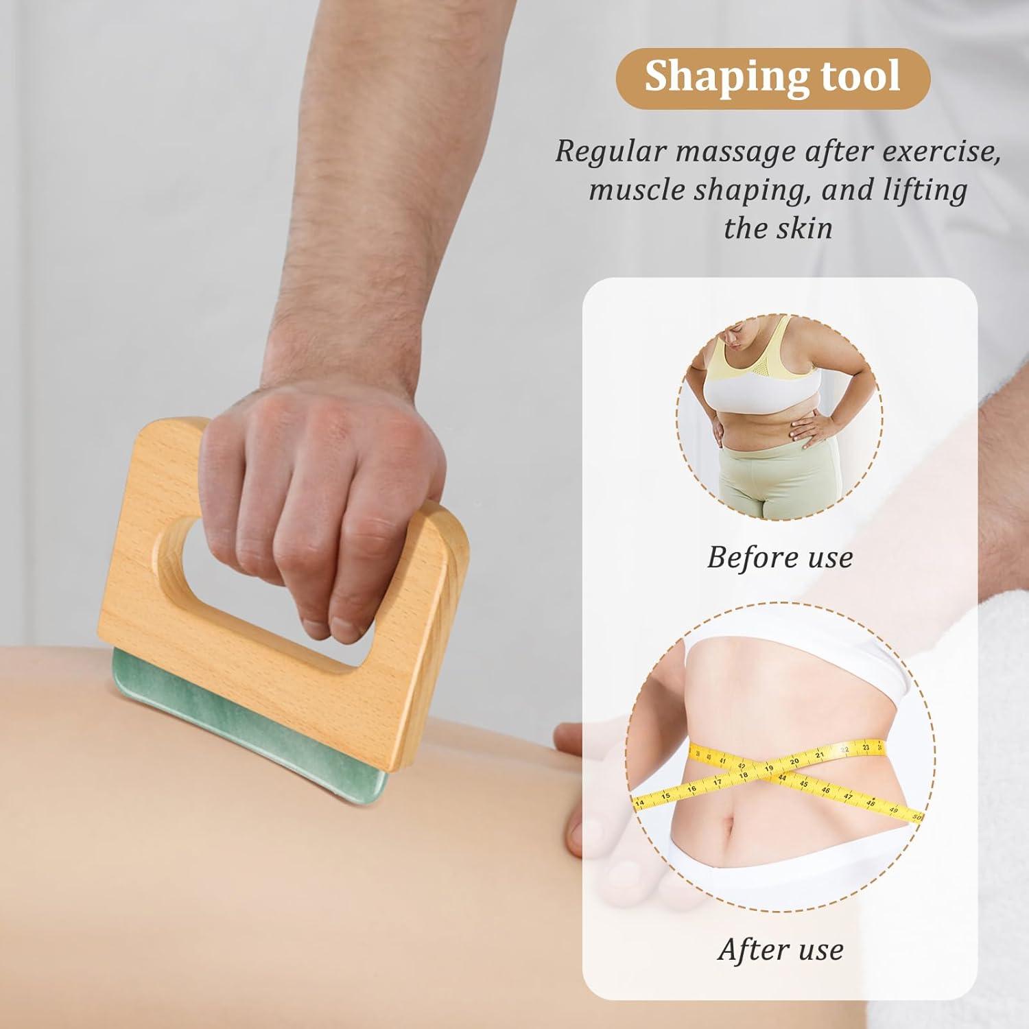 ideayard Body Gua Sha Massage with Wood Handle, Larger Guasha Scraping Tool for Women Men Face Back Neck Leg Body Massage Sculpting