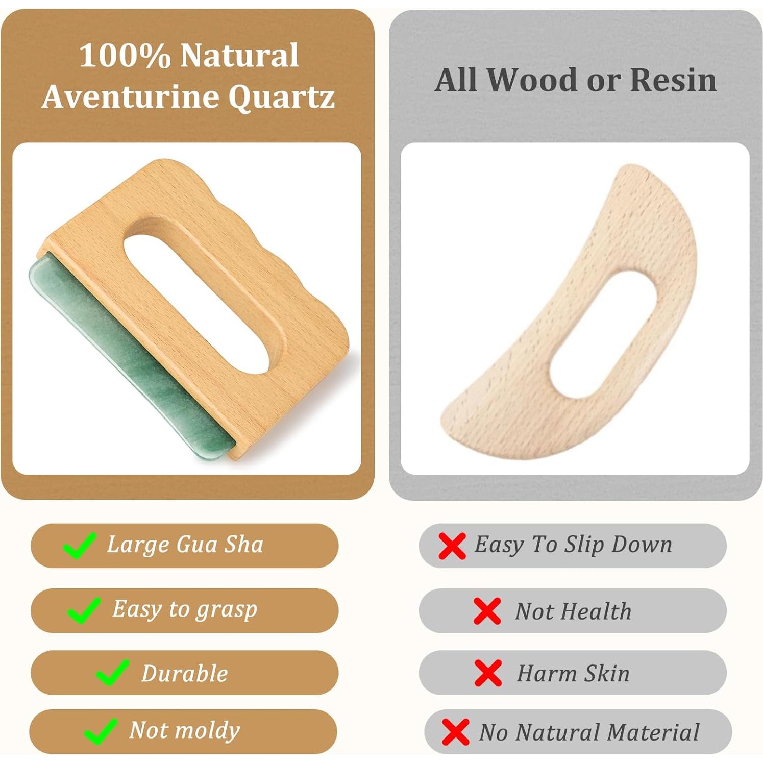 ideayard Body Gua Sha Massage with Wood Handle, Larger Guasha Scraping Tool for Women Men Face Back Neck Leg Body Massage Sculpting