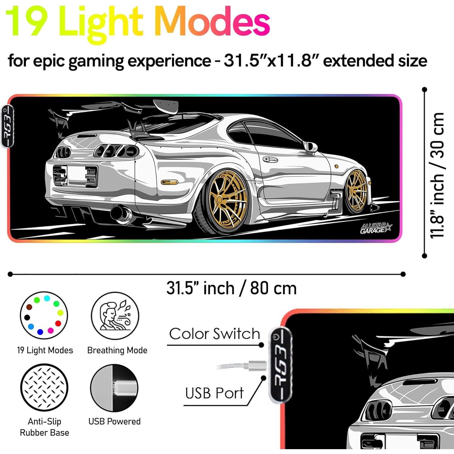 Alfombrilla de Ratón Gaming RGB AllstarGarage 80x30cm Antideslizante