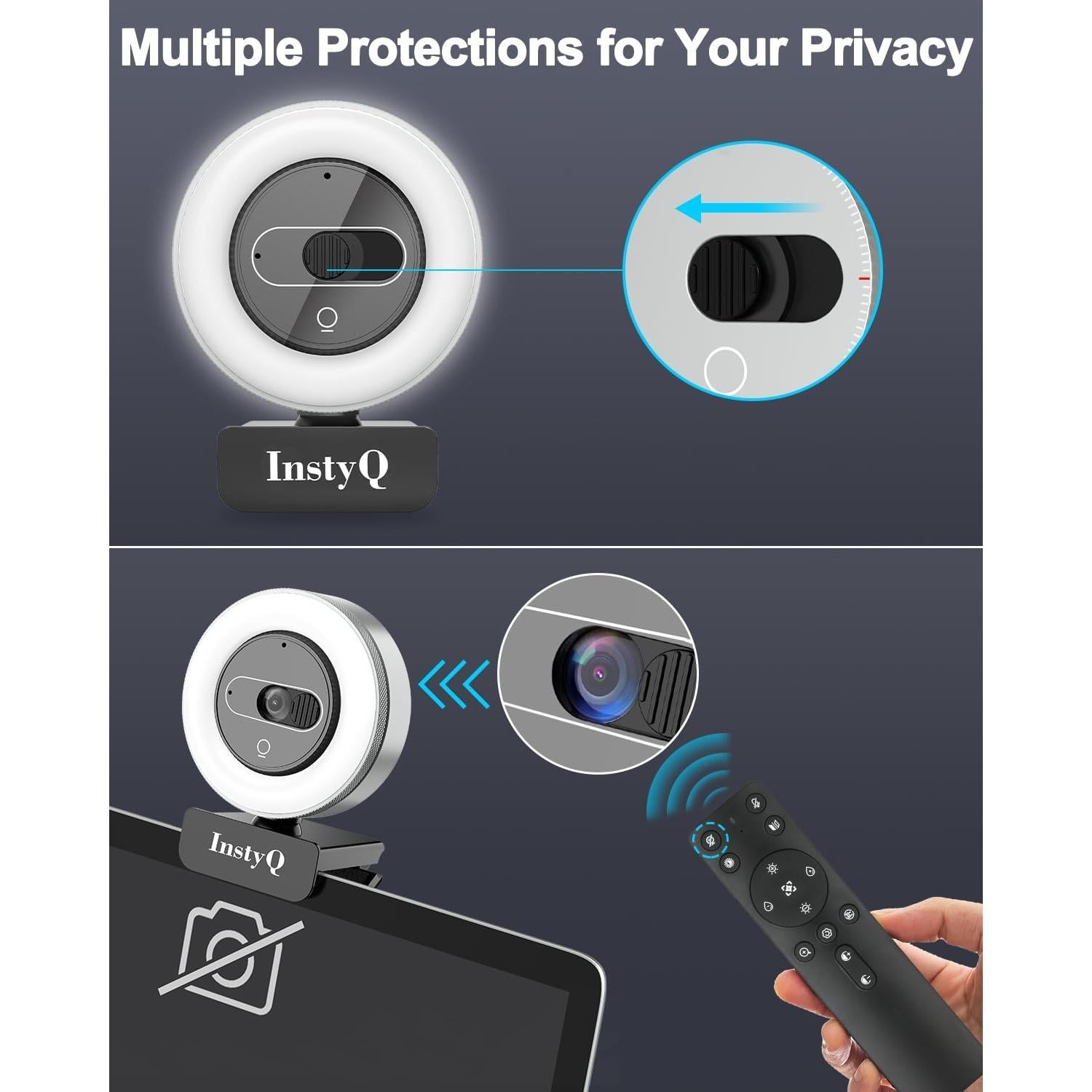 Cámara Web 4K InstyQ con Luz y Control Remoto, USB