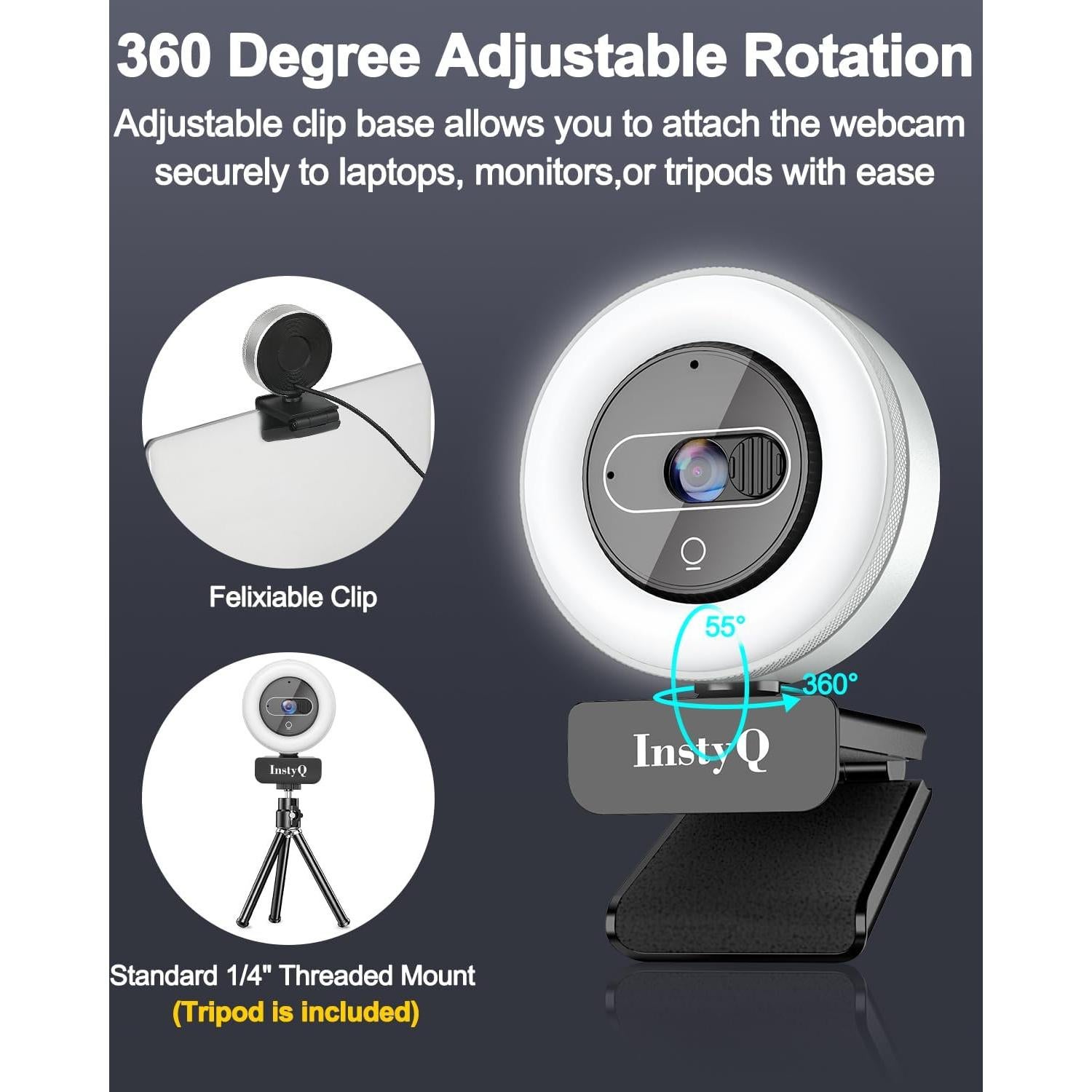 Cámara Web 4K InstyQ con Luz y Control Remoto, USB