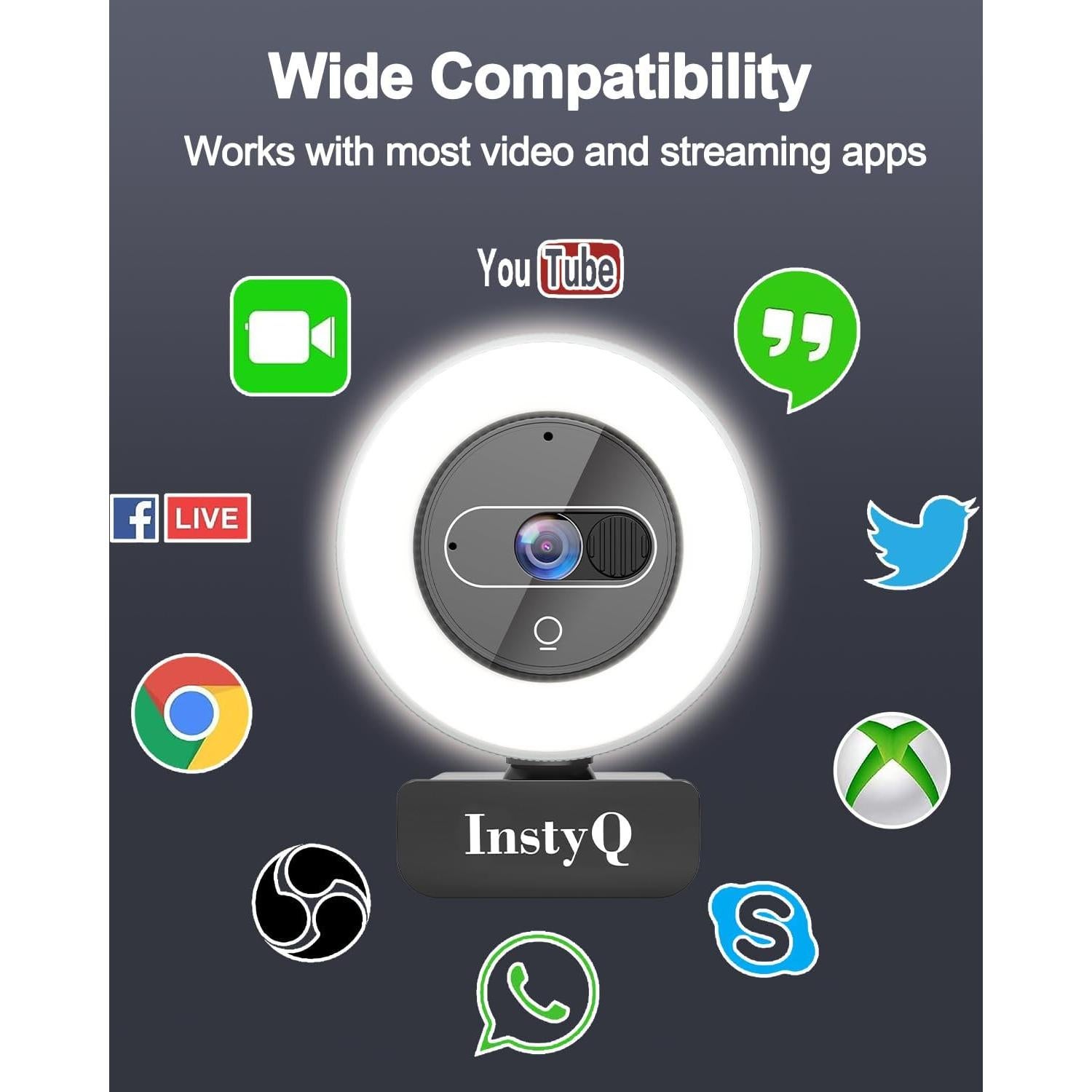 Cámara Web 4K InstyQ con Luz y Control Remoto, USB