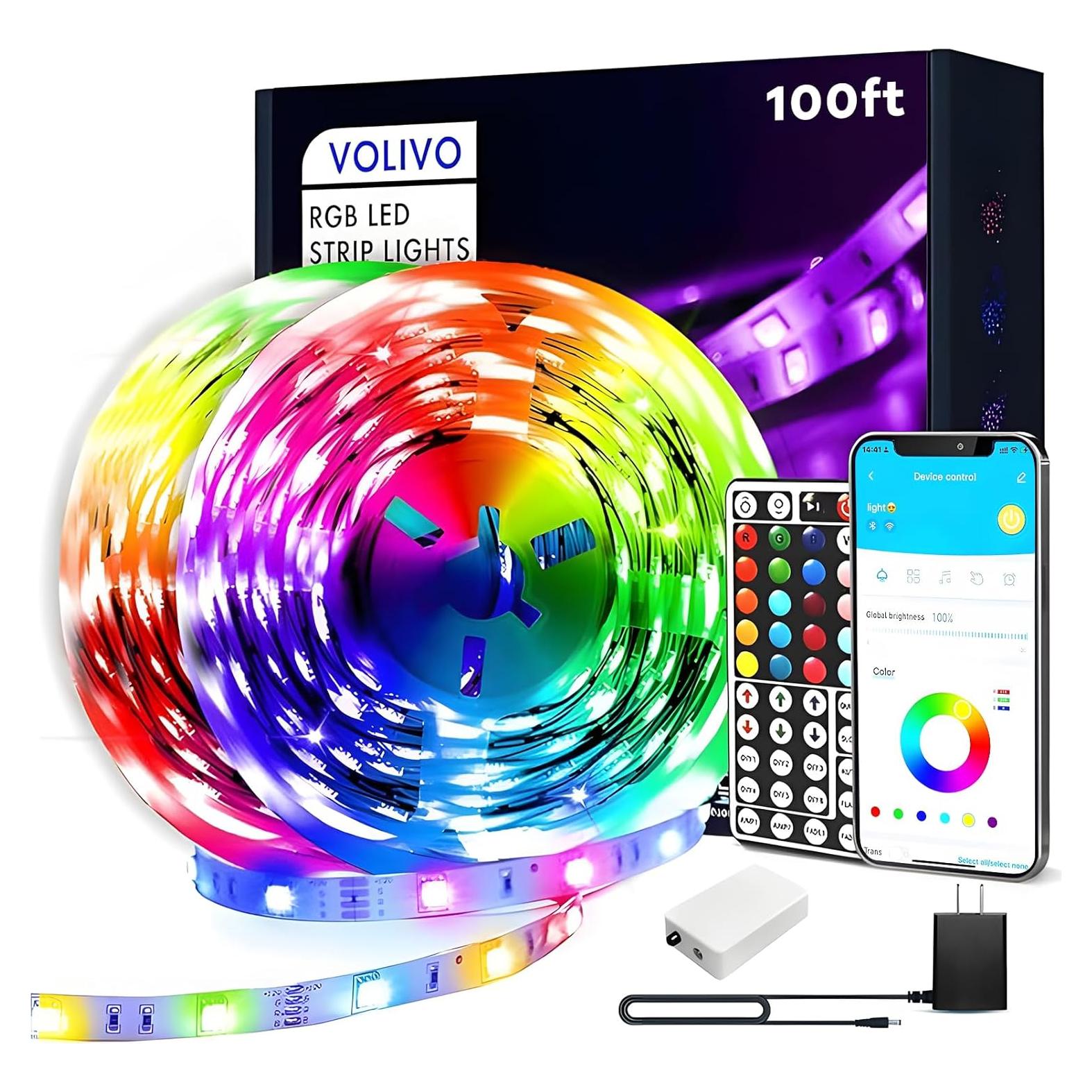 Tiras de Luz LED VOLIVO 30.48m RGB con Control Remoto y App