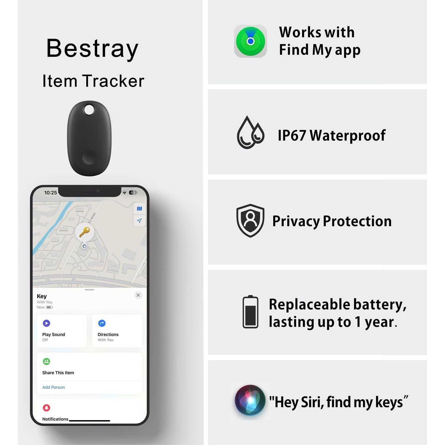 Rastreador GPS Bluetooth Bestray weTag Pro Negro IPX7