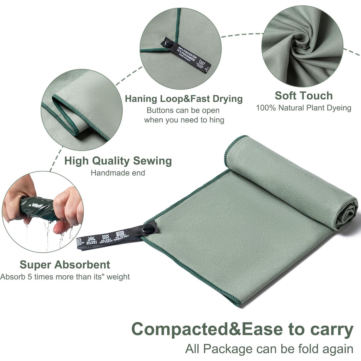 Toalla de Microfibra Aegero 2 Piezas Secado Rápido Verde Militar