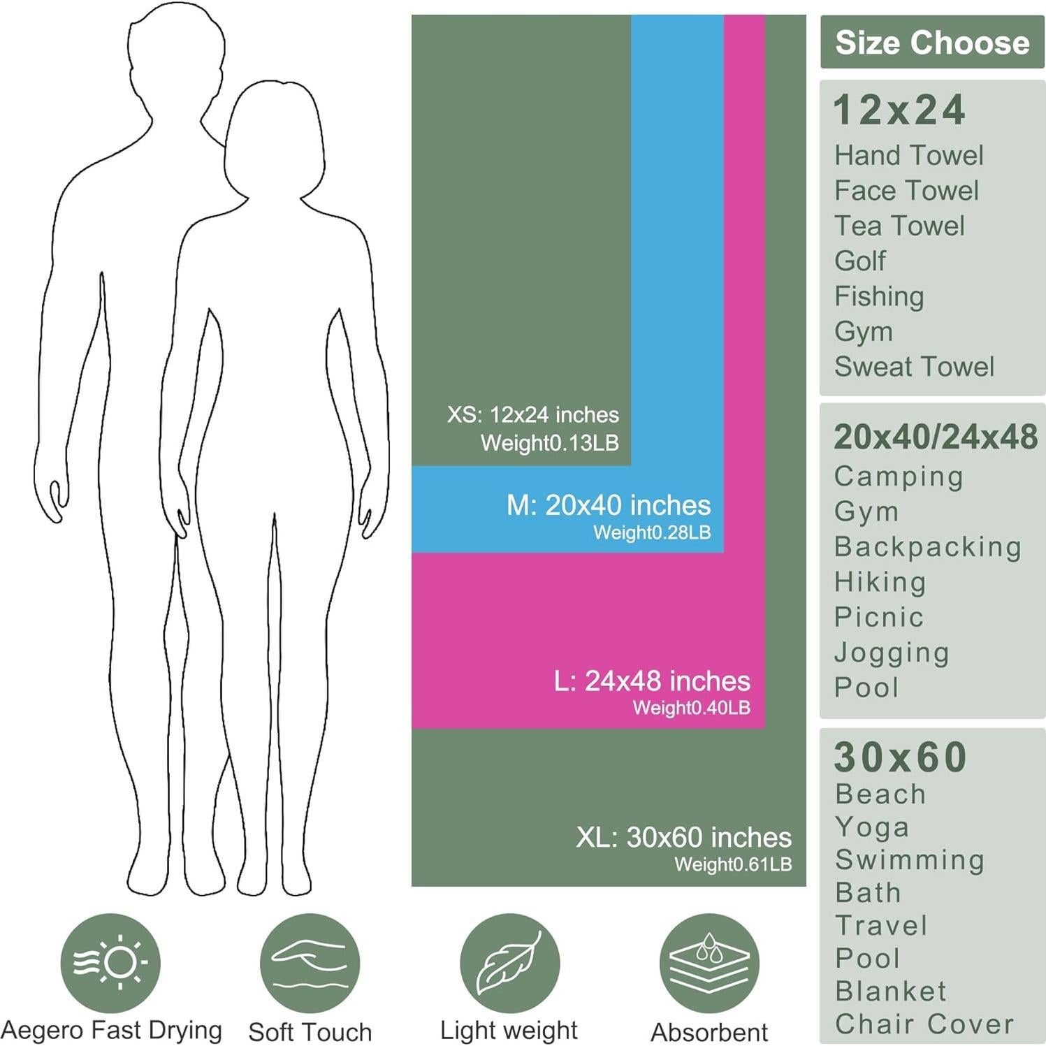 Toalla de Microfibra Aegero 2 Piezas Secado Rápido Verde Militar