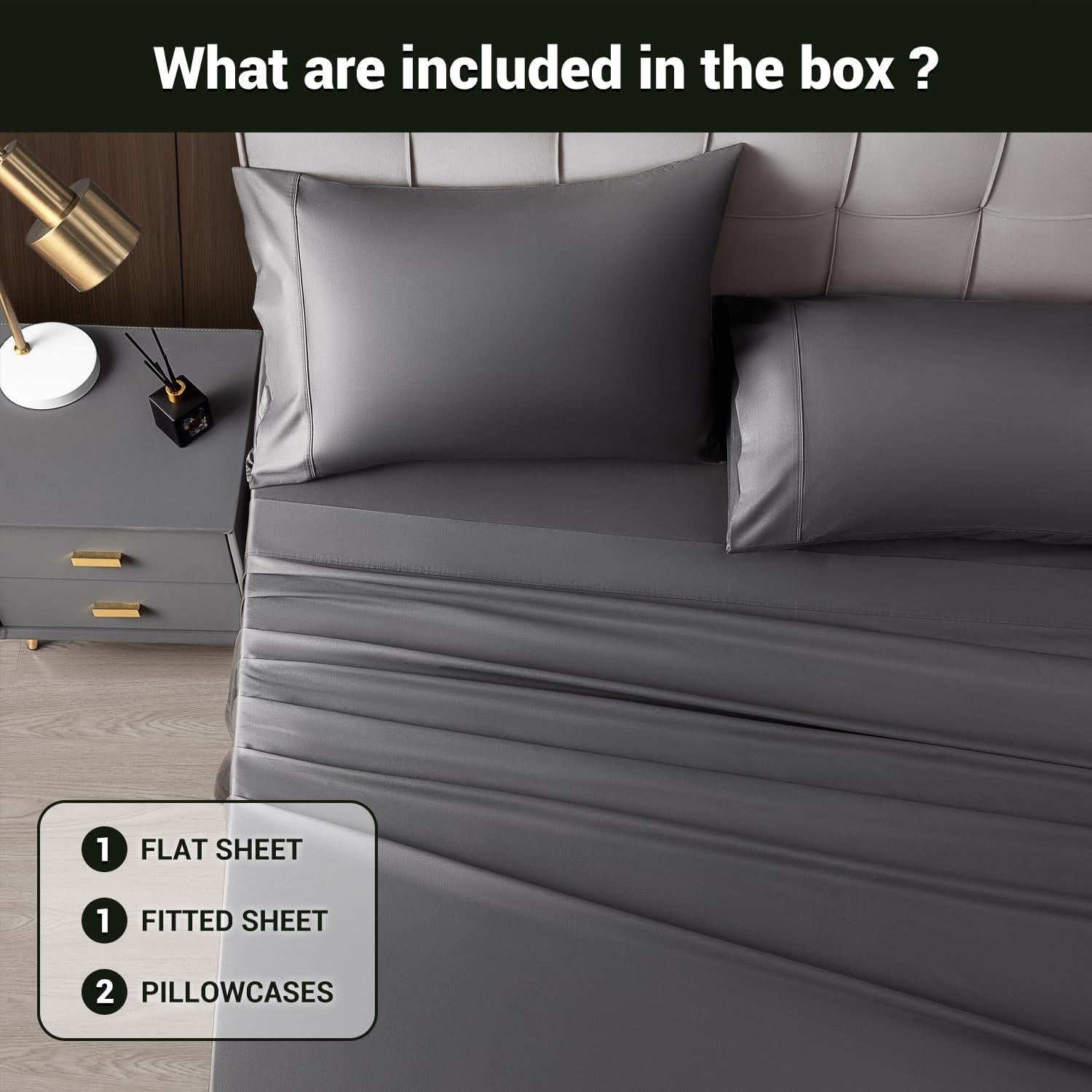 Juego de Sábanas Completo 4 Piezas Shilucheng Gris Oscuro