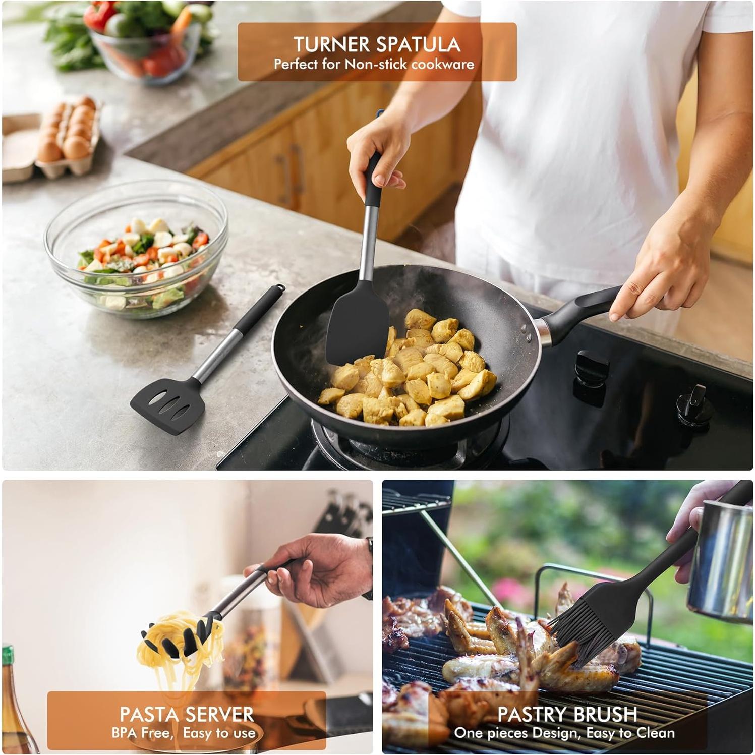 Juego de Utensilios de Cocina HOTEC 14pcs Silicona Resistente