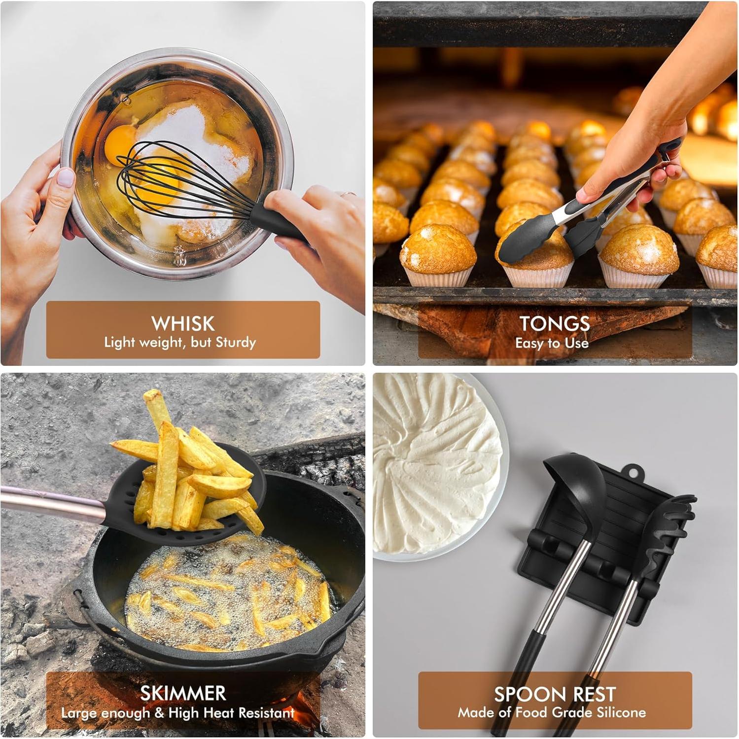 Juego de Utensilios de Cocina HOTEC 14pcs Silicona Resistente