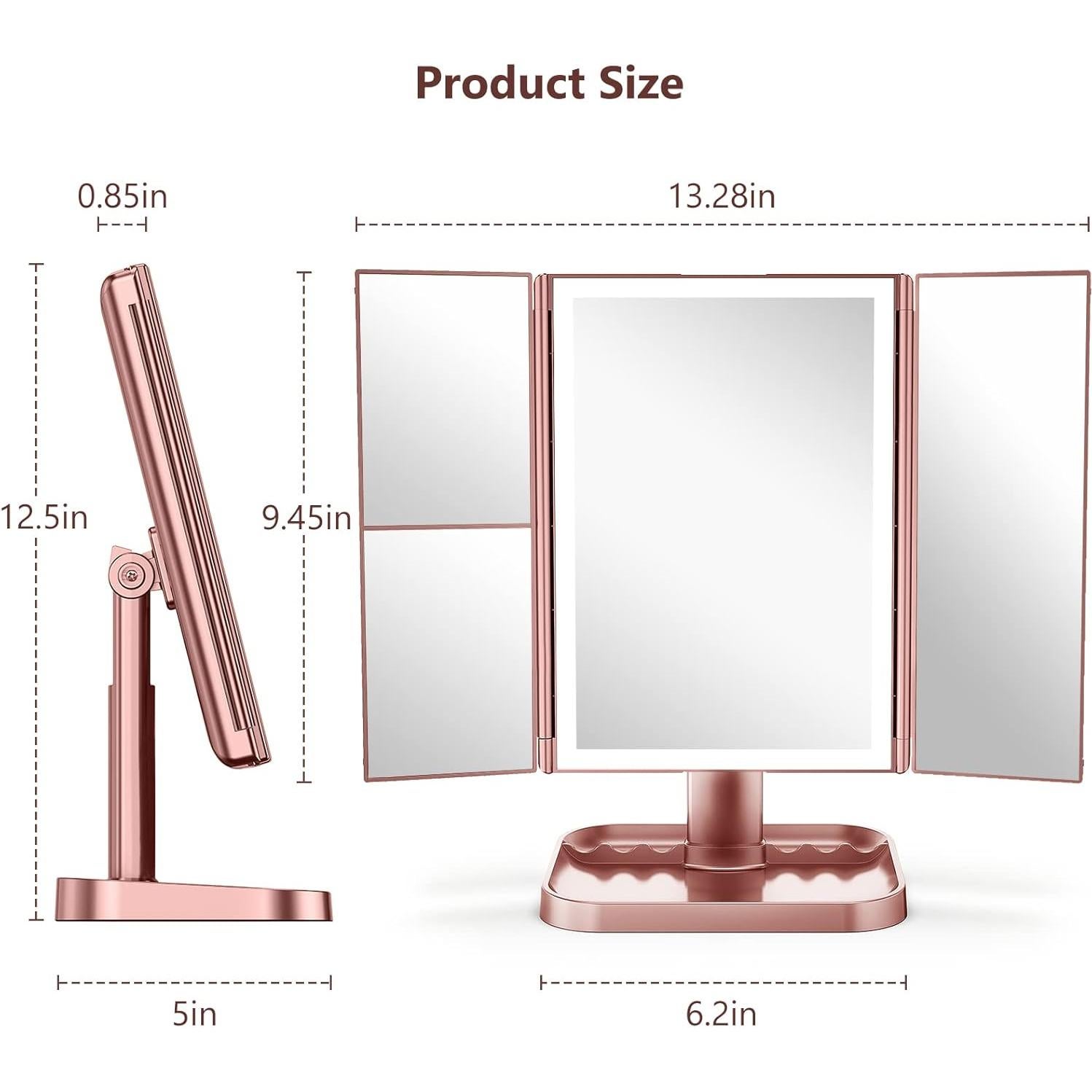 Espejo de Maquillaje Iluminado NIKKOMON 10X 3X 2X Oro Rosa