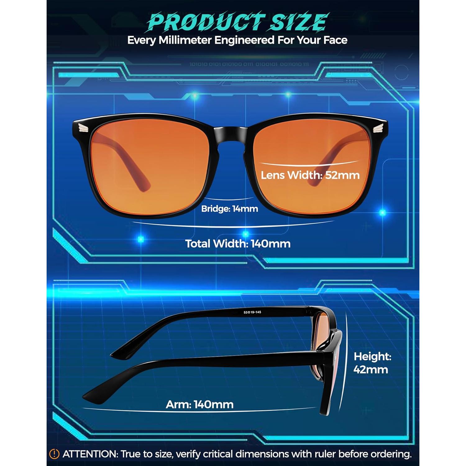 Gafas Vbewo para Dormir y Jugar, Lente Ámbar, 98.7% Bloqueo Luz Azul