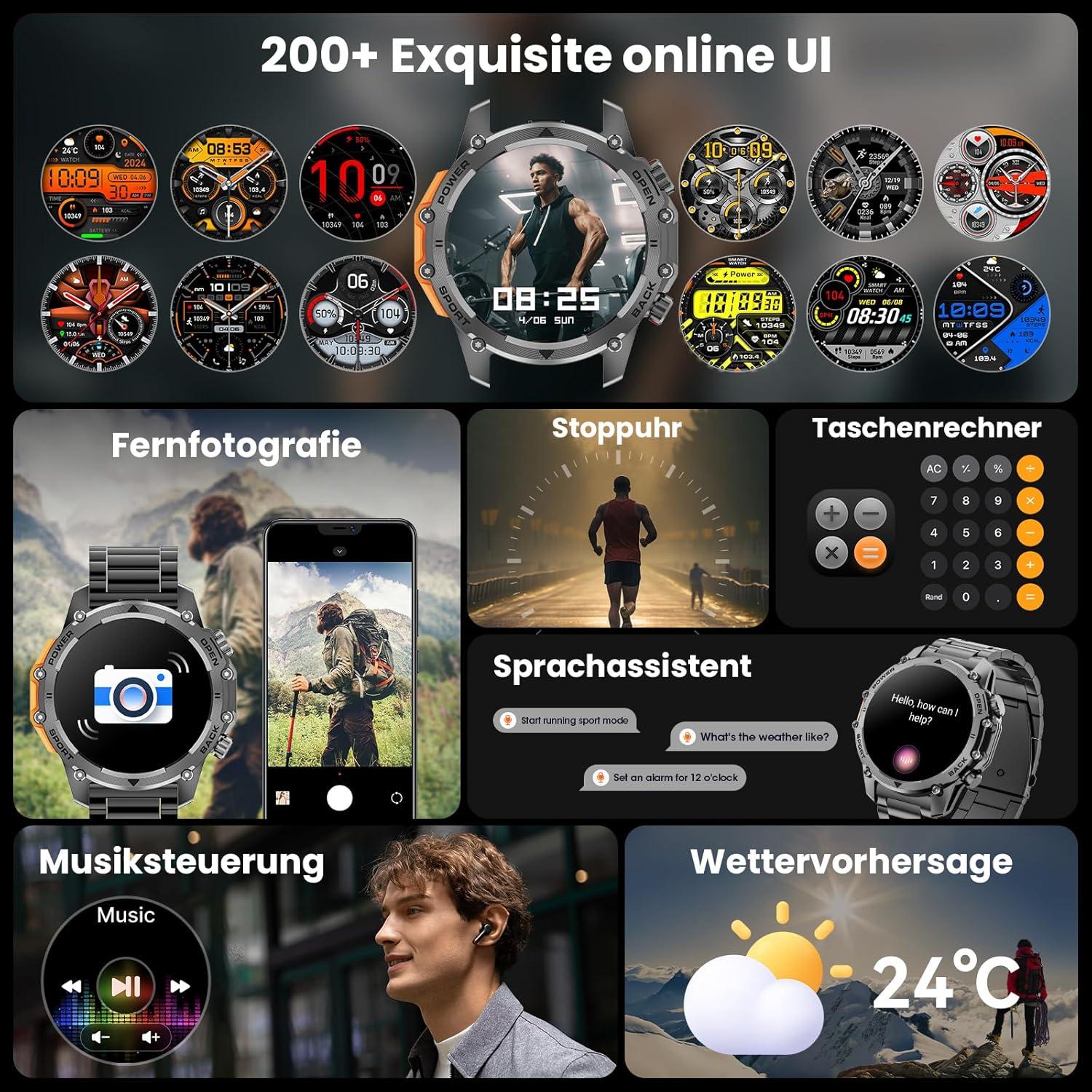 Reloj Inteligente Militar Hwagol 1.52" con Monitoreo de Salud