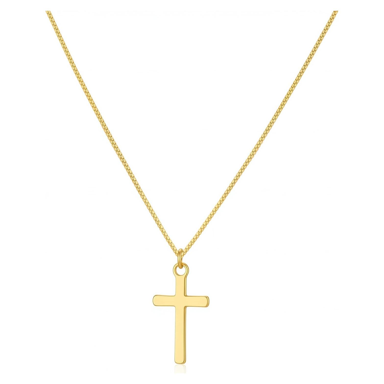 Collar de Cruz Dorado 14K para Mujeres - Cadena Ajustable