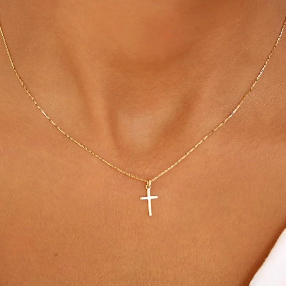 Collar de Cruz Dorado 14K para Mujeres - Cadena Ajustable