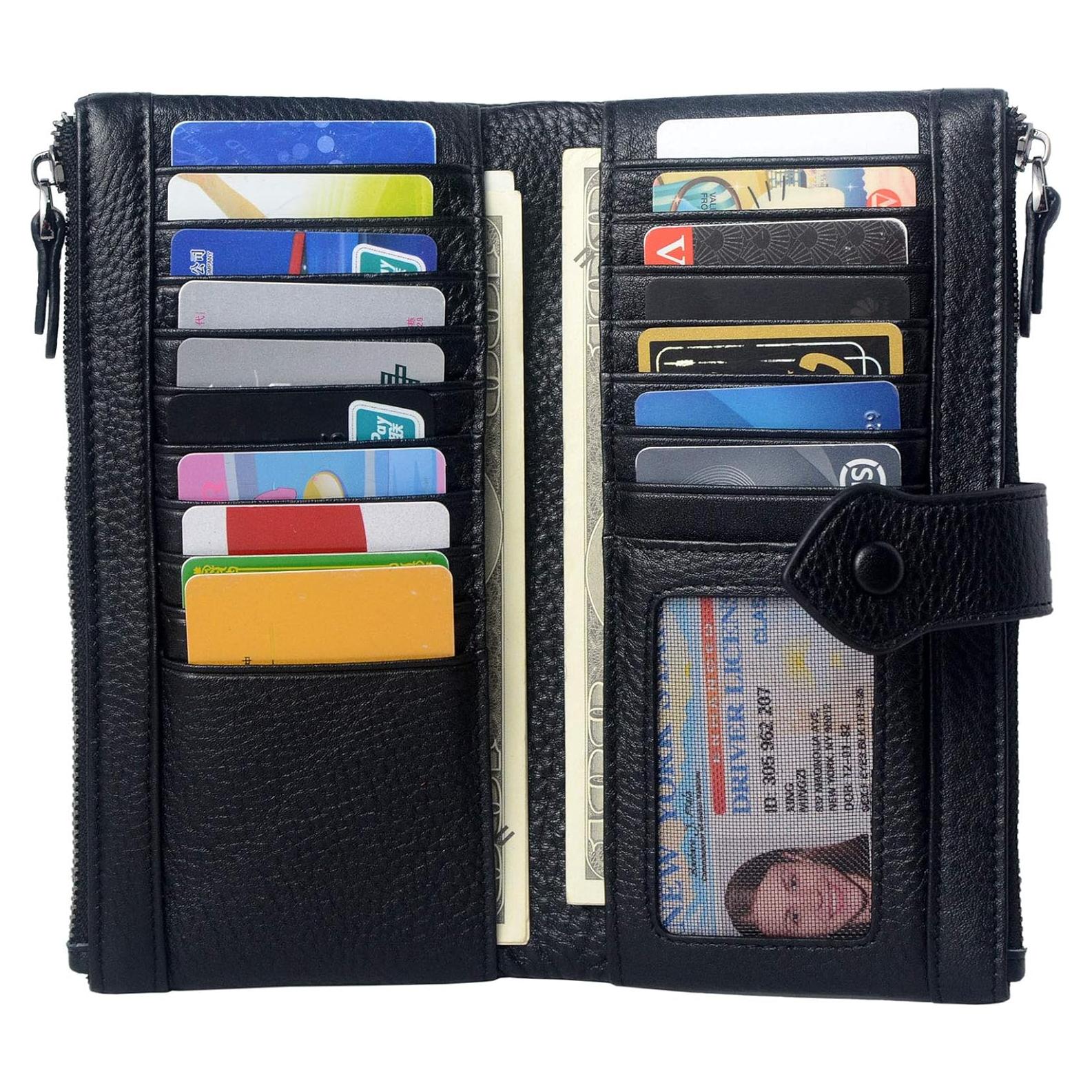 Cartera Bveyzi Bifold Slim de Cuero con Bloqueo RFID - Negro