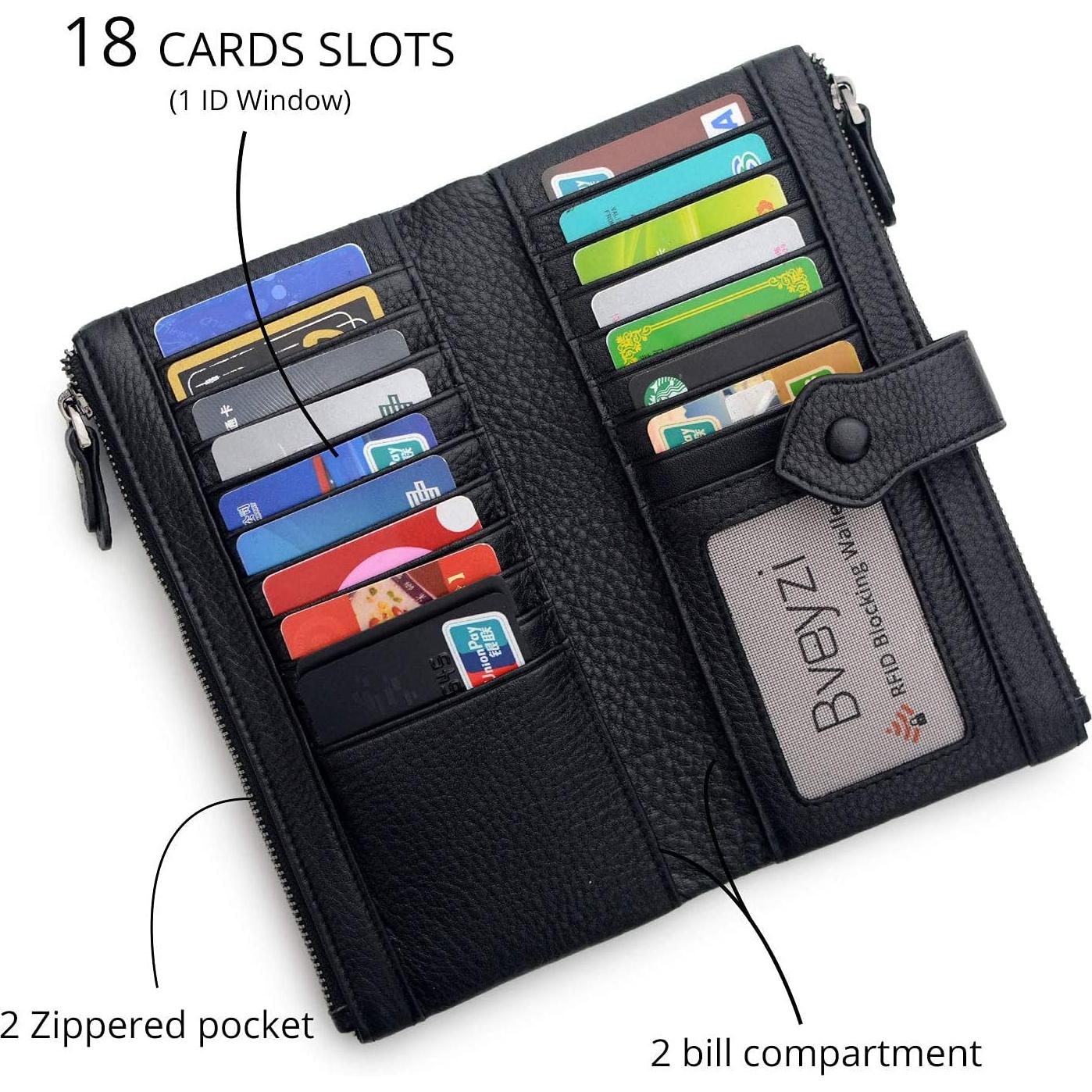 Cartera Bveyzi Bifold Slim de Cuero con Bloqueo RFID - Negro