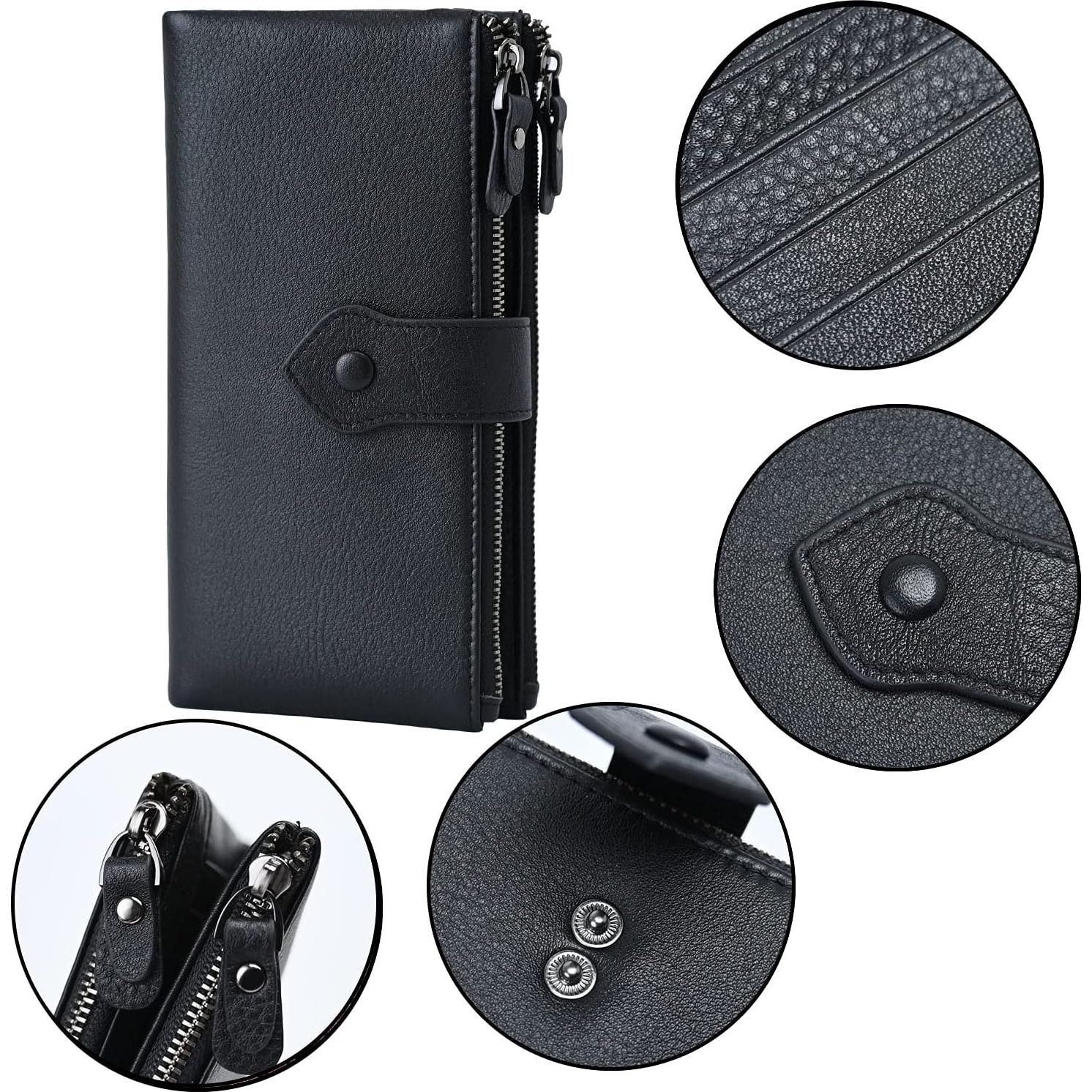 Cartera Bveyzi Bifold Slim de Cuero con Bloqueo RFID - Negro