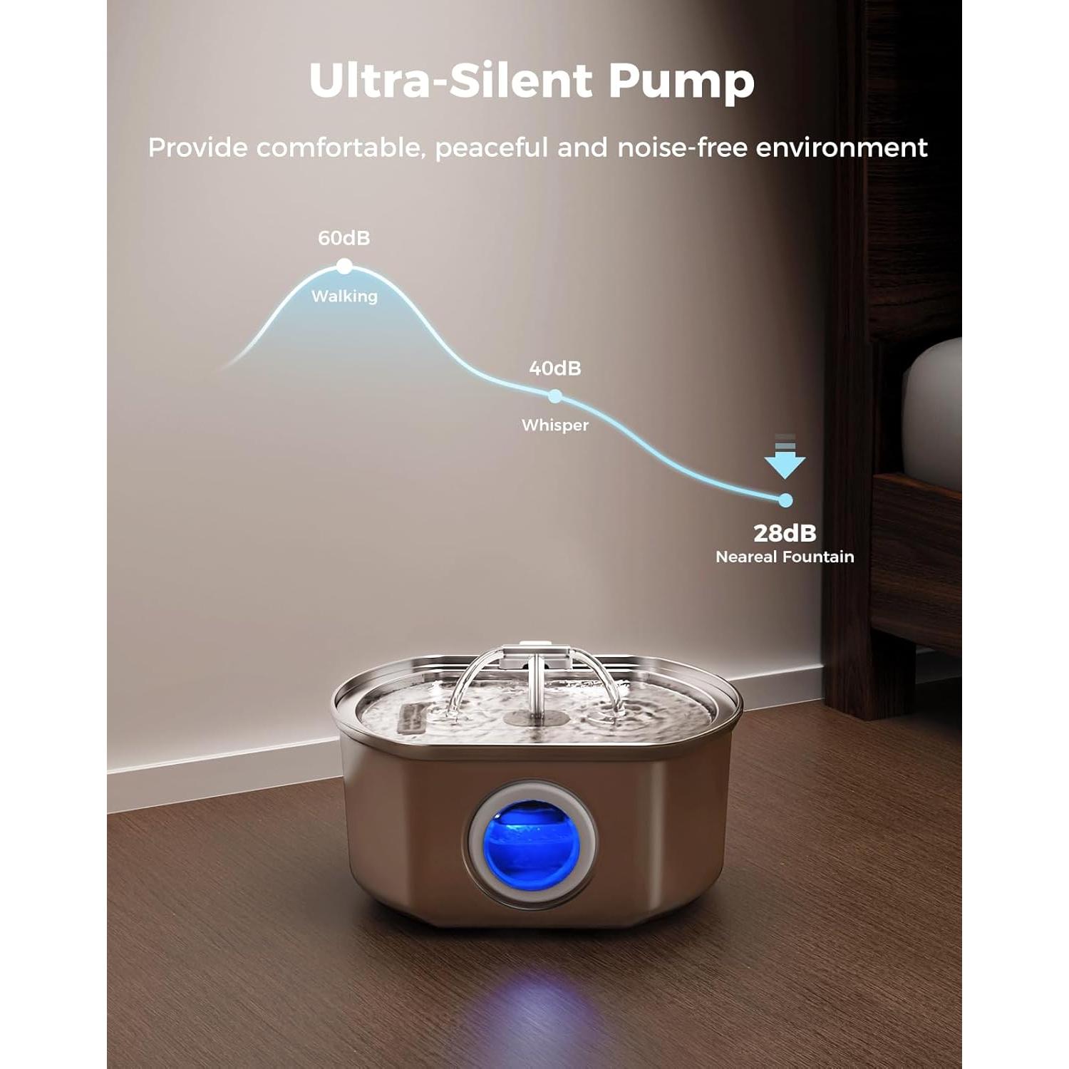 Fuente de Agua Automática para Gatos Neareal 3.2L Acero Inoxidable