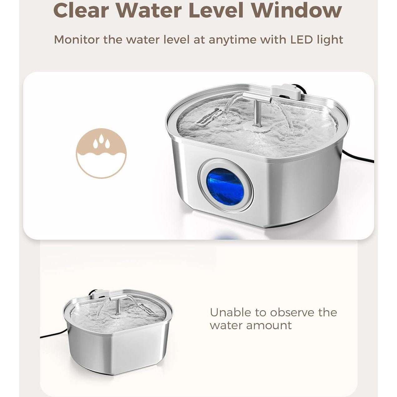 Fuente de Agua Automática para Gatos Neareal 3.2L Acero Inoxidable