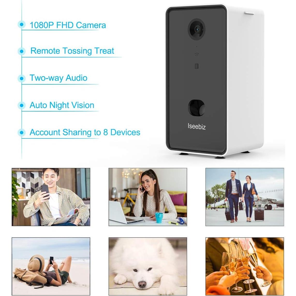 Dispensador de golosinas para mascotas Iseebiz con cámara 1080P