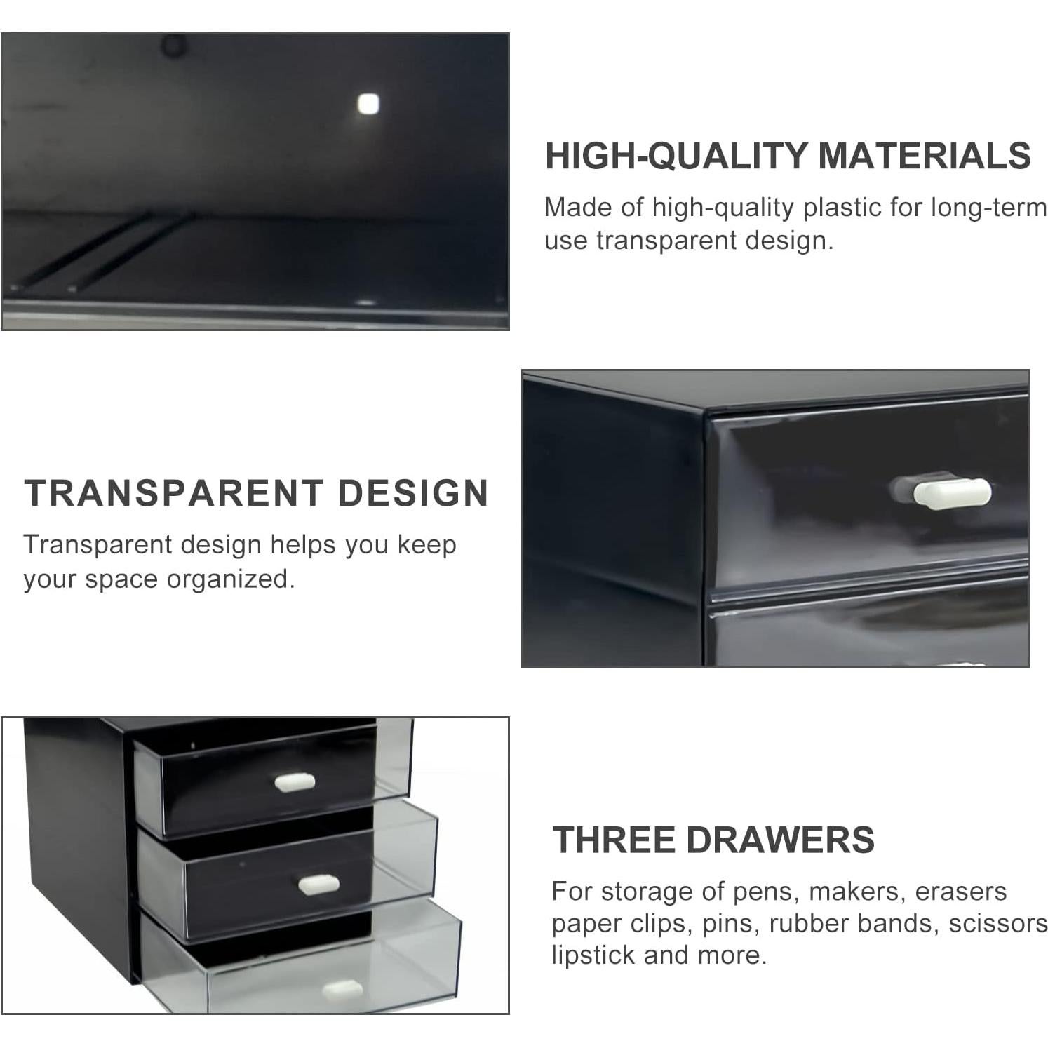 Organizador de Escritorio Zuiaso Negro 3 Cajones ABS