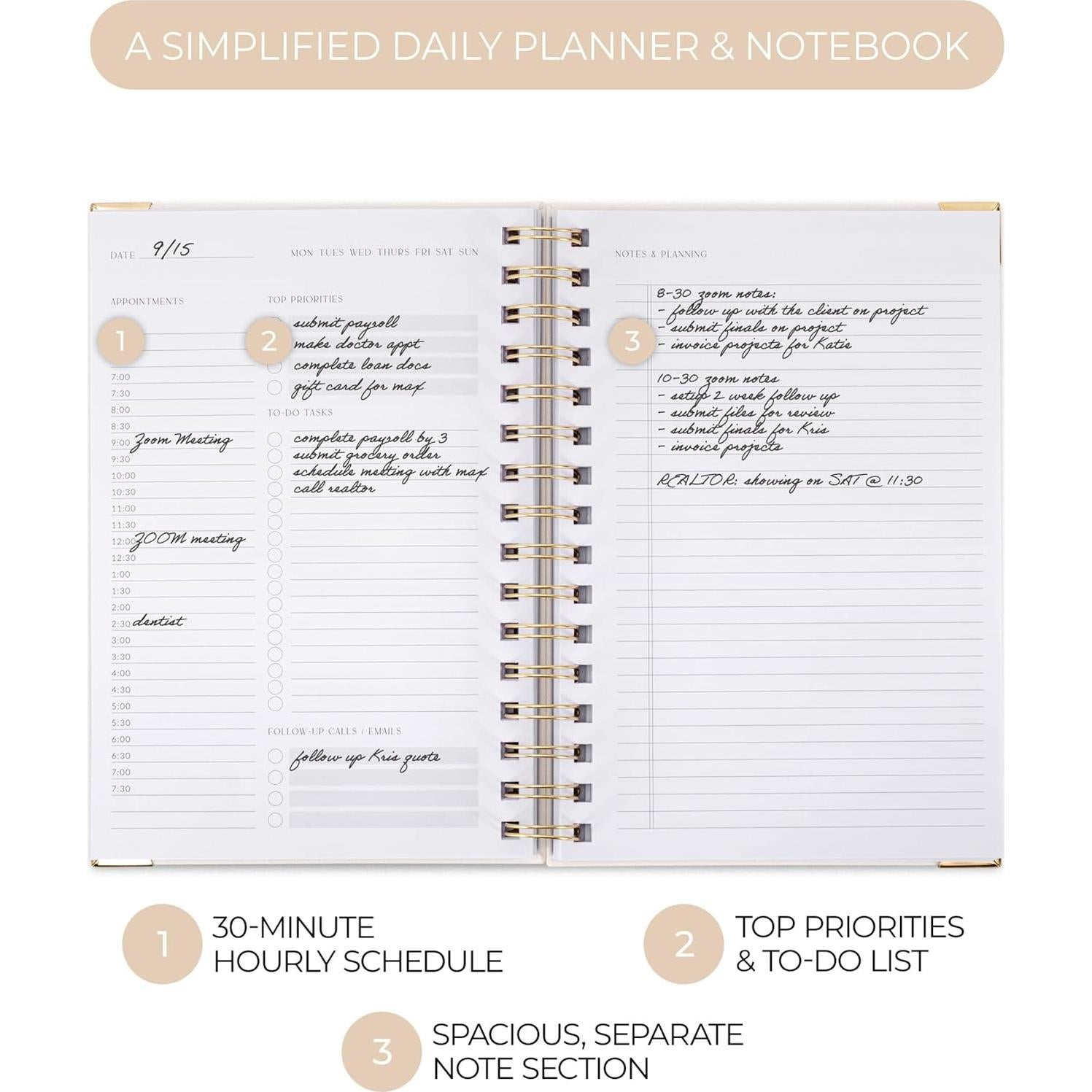 Planificador Diario ZICOTO Beige A5 - 210 Páginas Sin Fecha