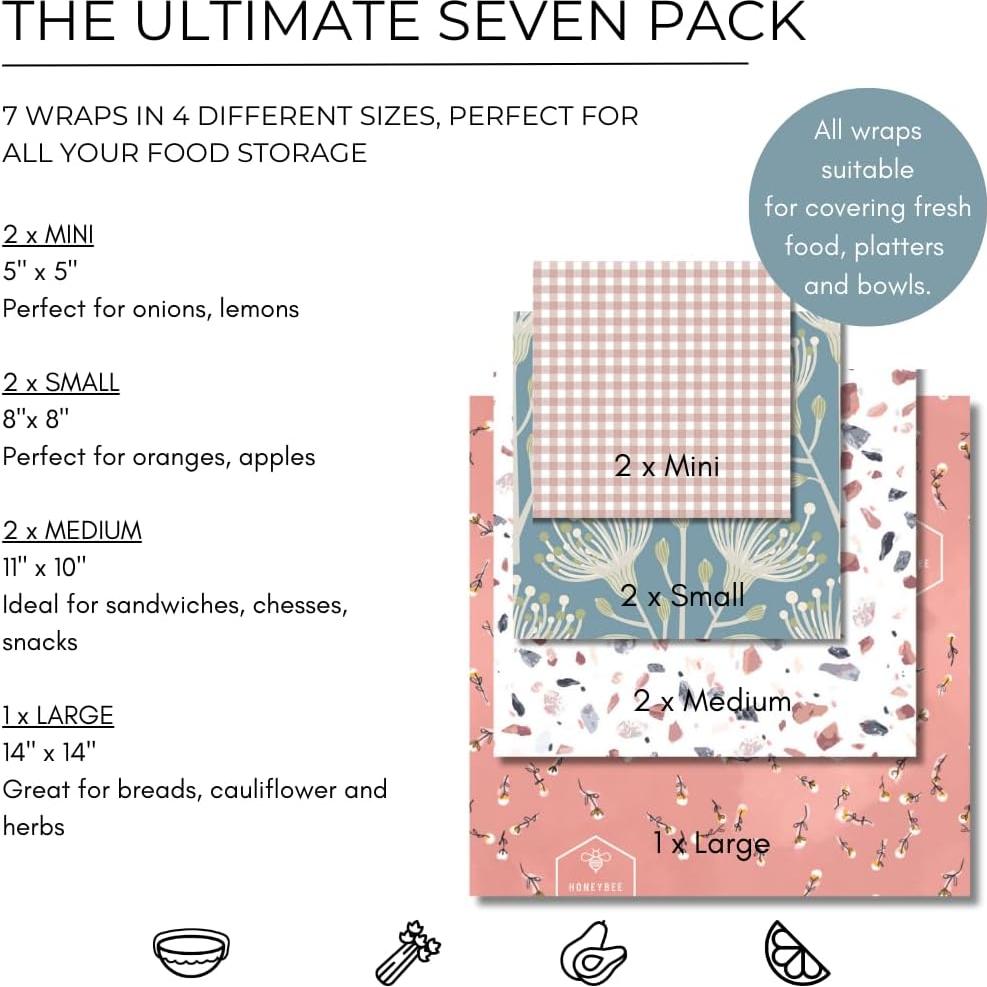 Envolturas de Cera de Abeja Honeybee Wrap - Paquete de 7 Ecológicas