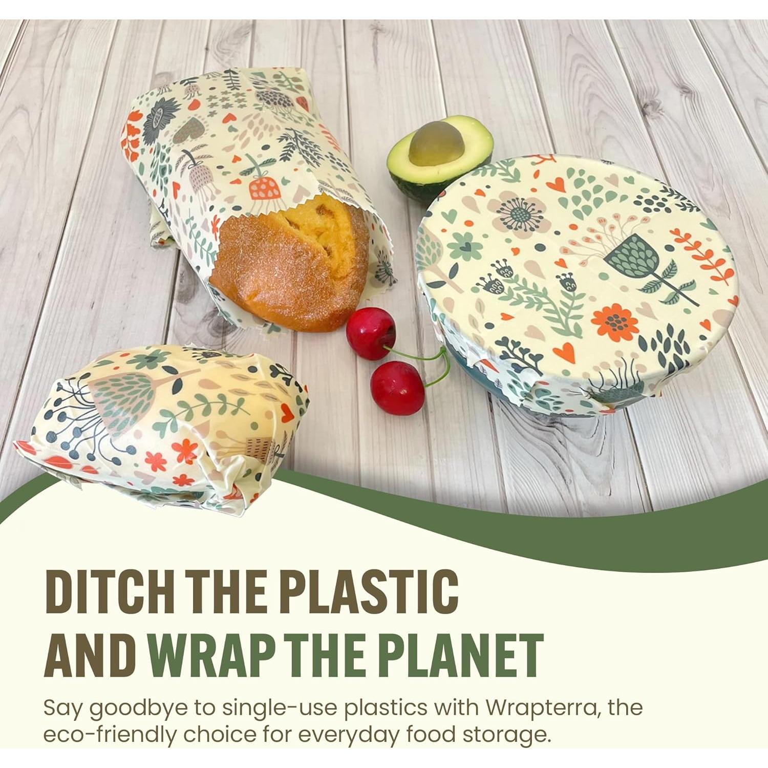 Envolturas de Cera de Abeja Wrapterra - Reutilizables 3 Tamaños