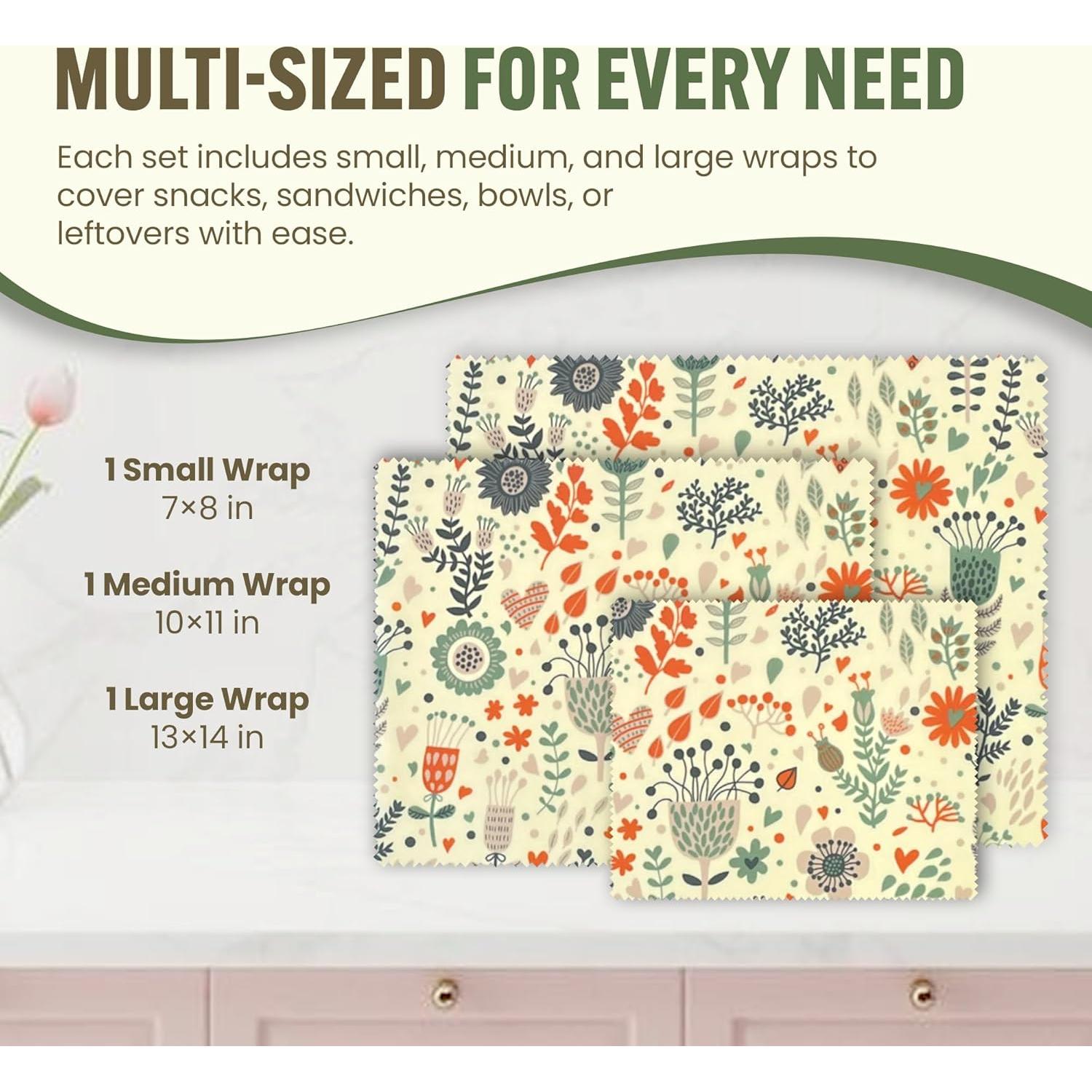 Envolturas de Cera de Abeja Wrapterra - Reutilizables 3 Tamaños