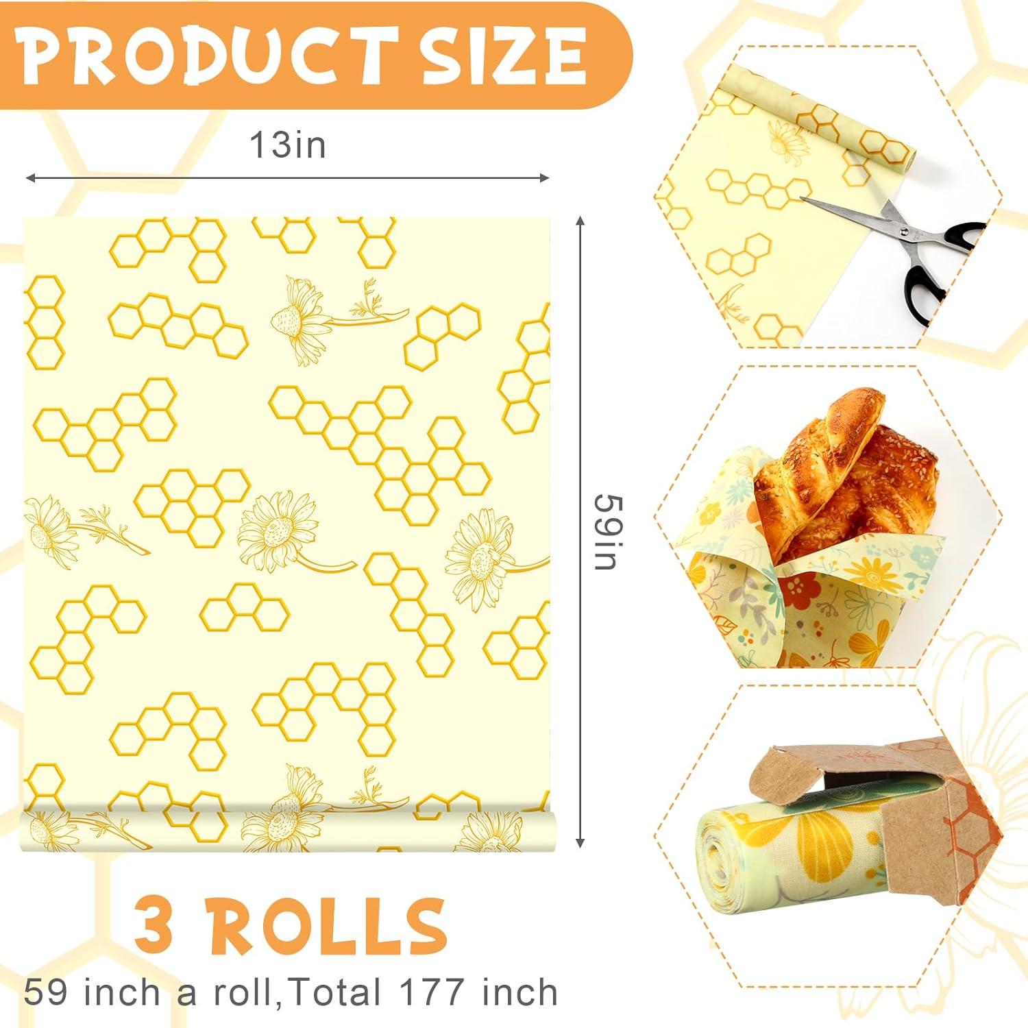 3 Rollos Envolturas de Alimentos Cera de Abeja Noveread 33x150cm