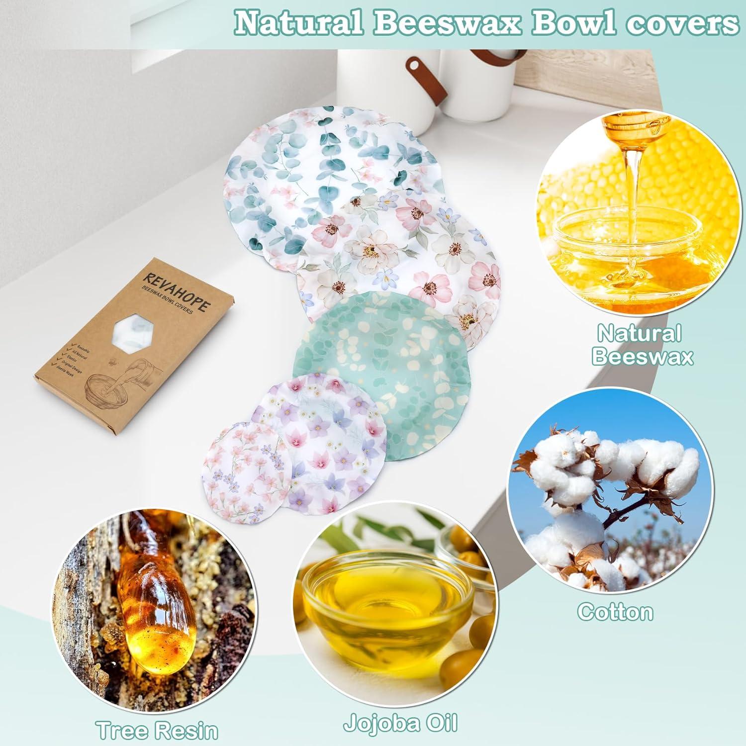 Cubiertas de Tazón de Cera de Abeja Revahope - 5 Tamaños Reutilizables