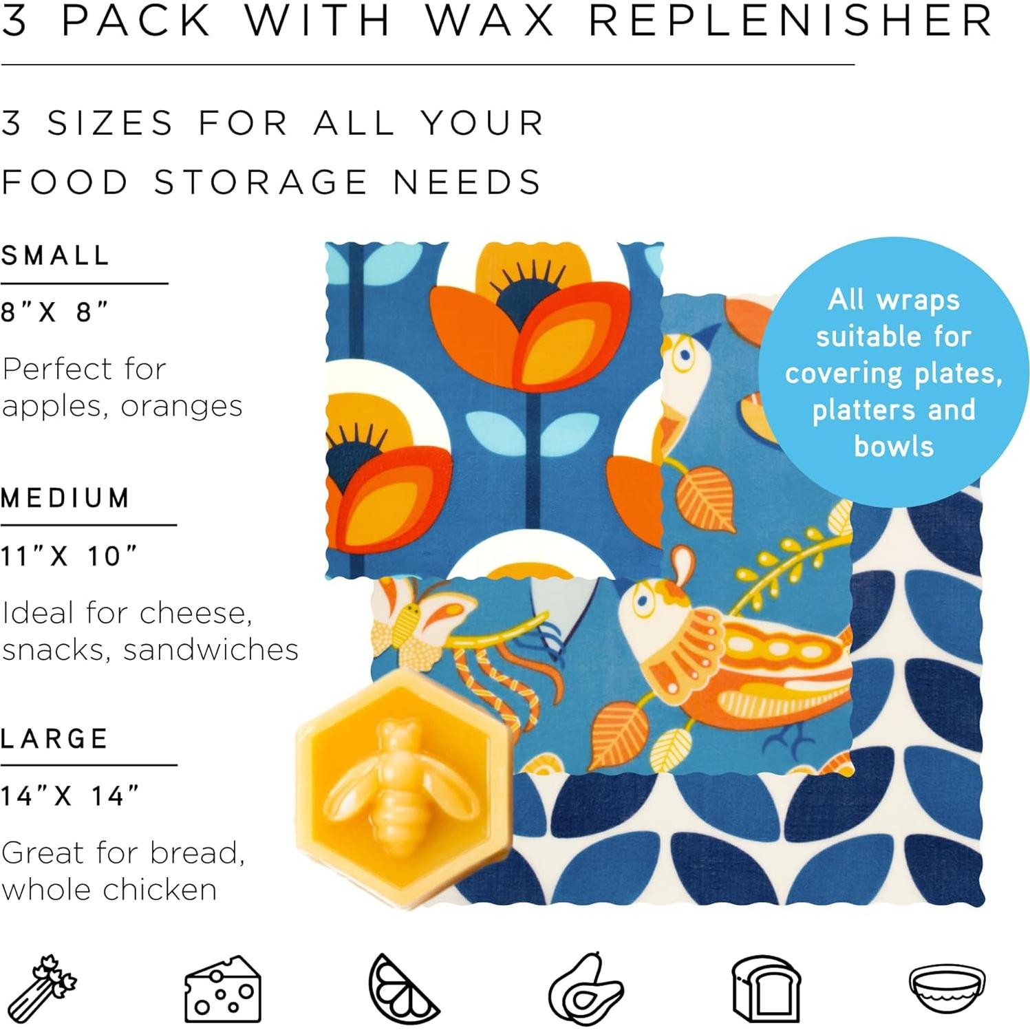 Envolturas de Cera de Abeja Honeybee - Paquete de 3 Tamaños