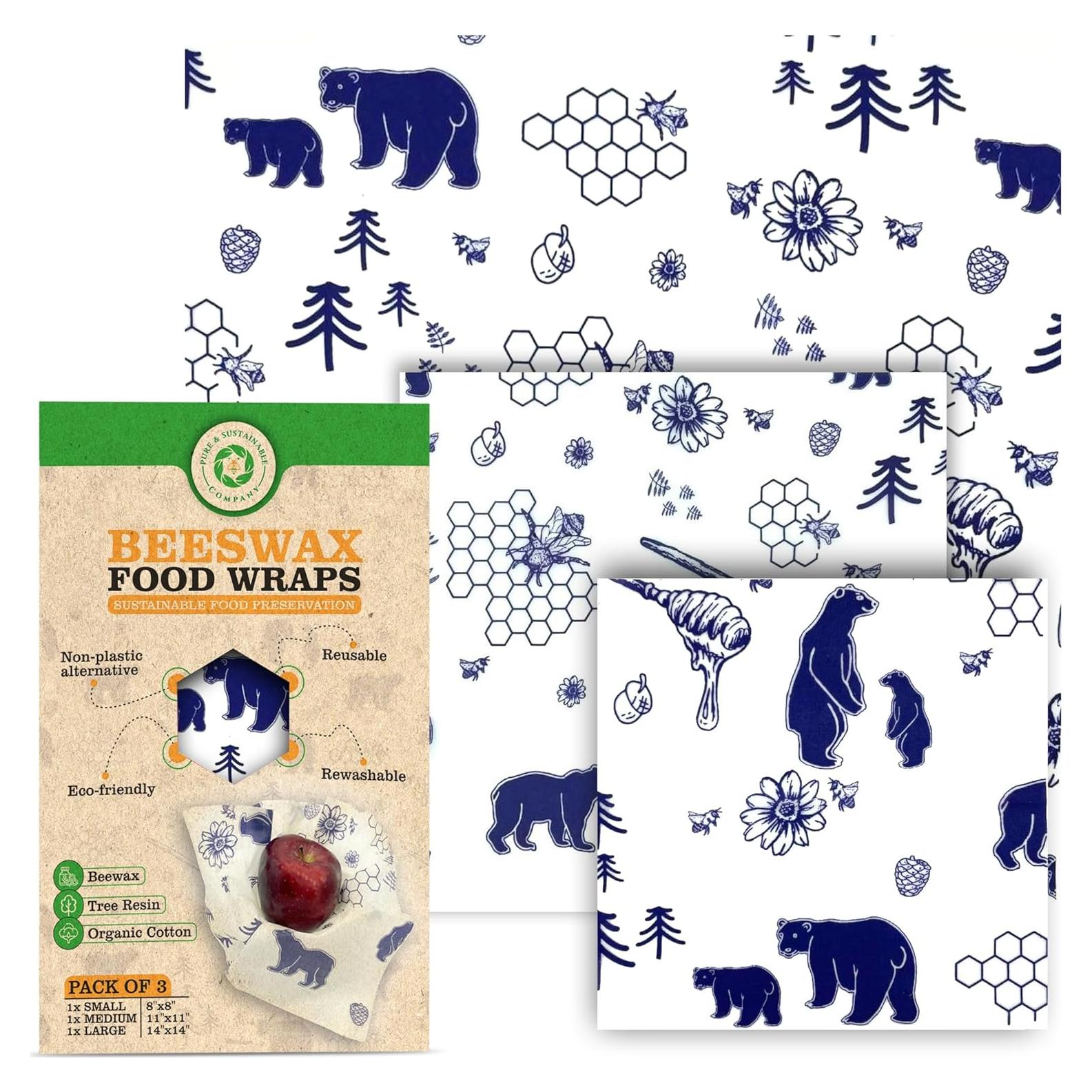 Envolturas de Alimentos de Cera de Abeja - 3 Piezas - Algodón Orgánico