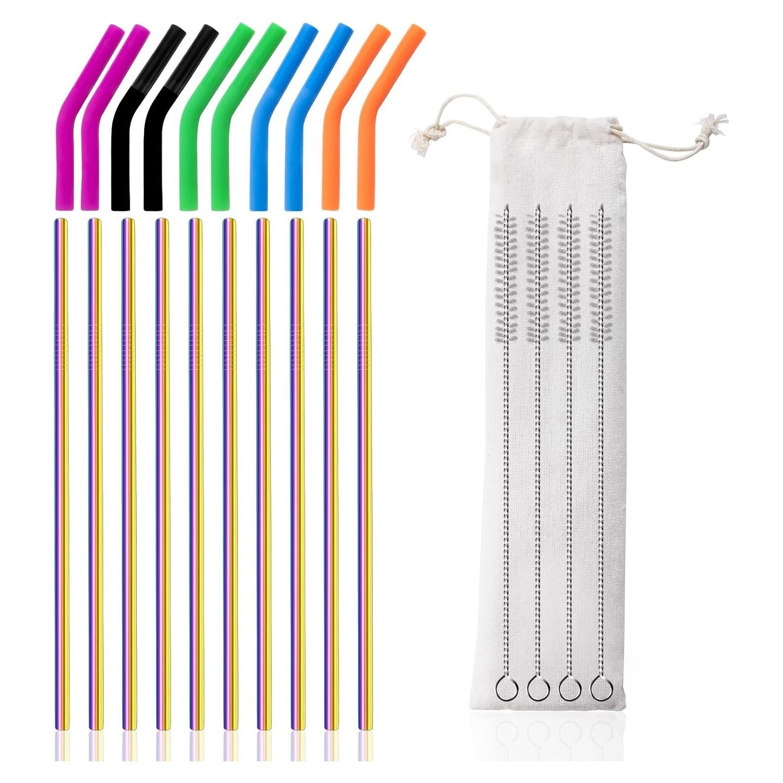 Set de 10 Popotes Metálicos Reutilizables Lazycorner 21.6 cm