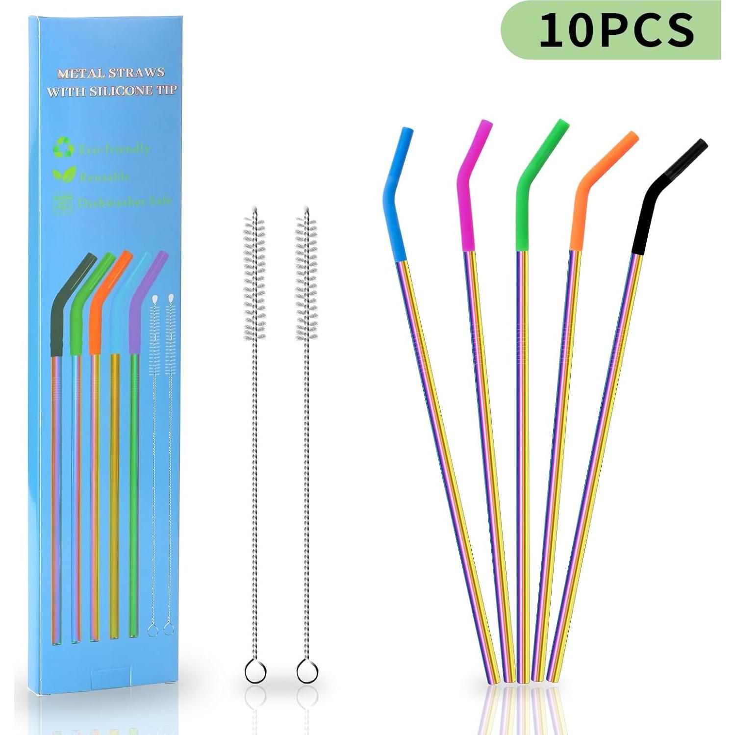 Set de 10 Popotes Metálicos Reutilizables Lazycorner 21.6 cm