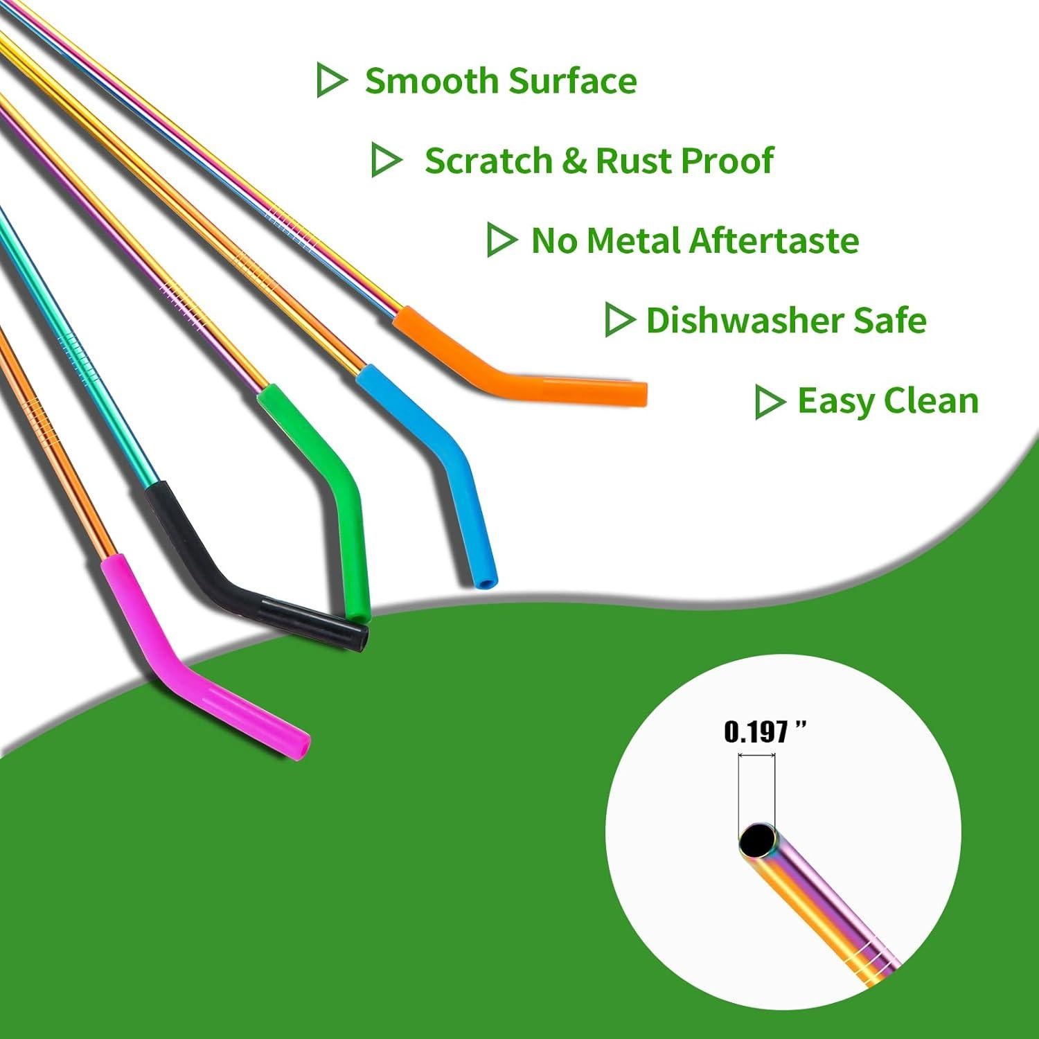 Set de 10 Popotes Metálicos Reutilizables Lazycorner 21.6 cm