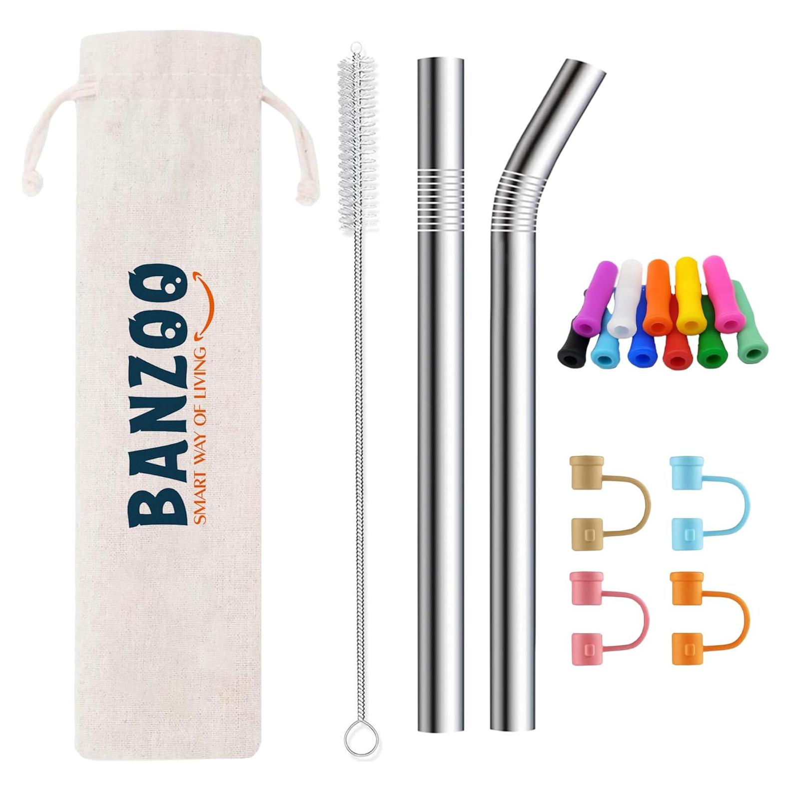 Popotes de Acero Inoxidable Banzoo Reutilizables 21.5 y 26.5 cm