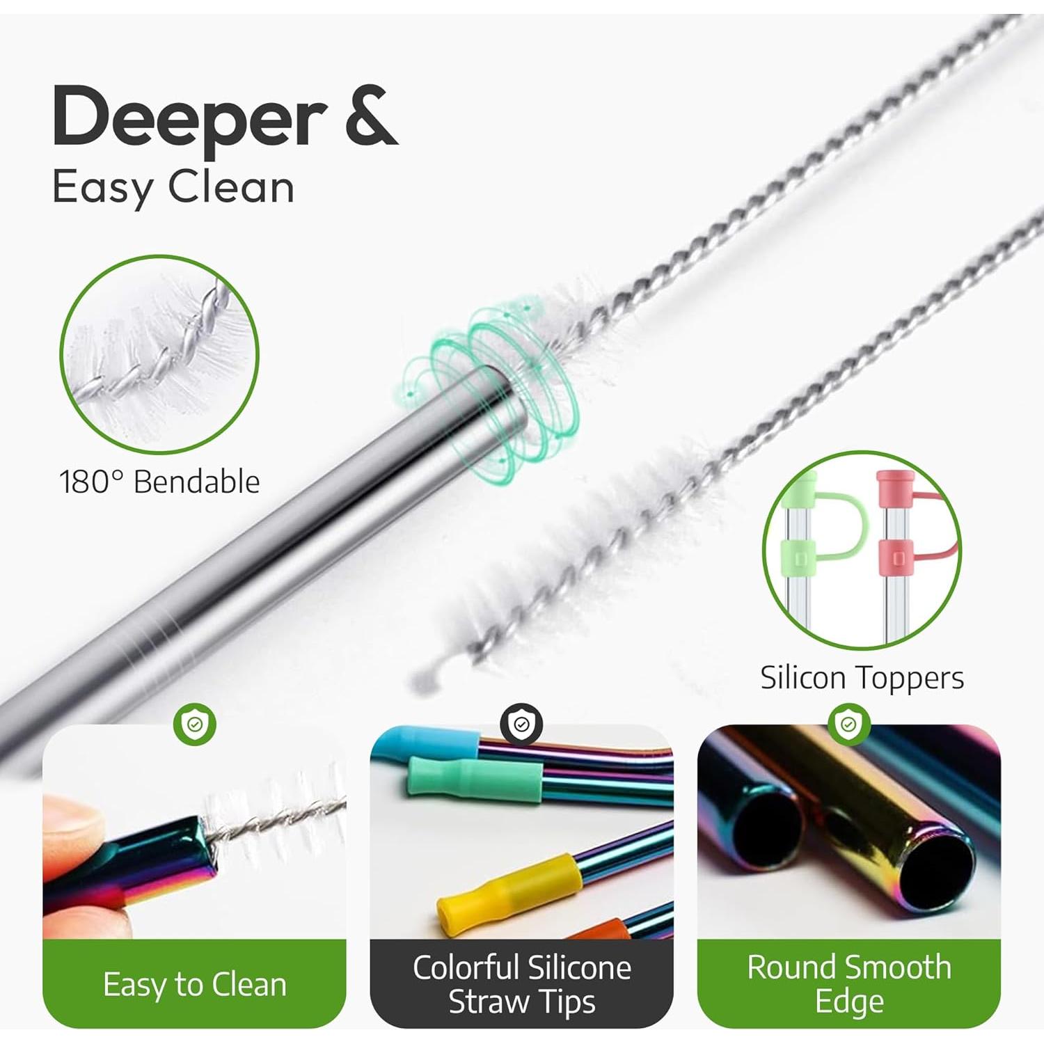 Popotes de Acero Inoxidable Banzoo Reutilizables 21.5 y 26.5 cm